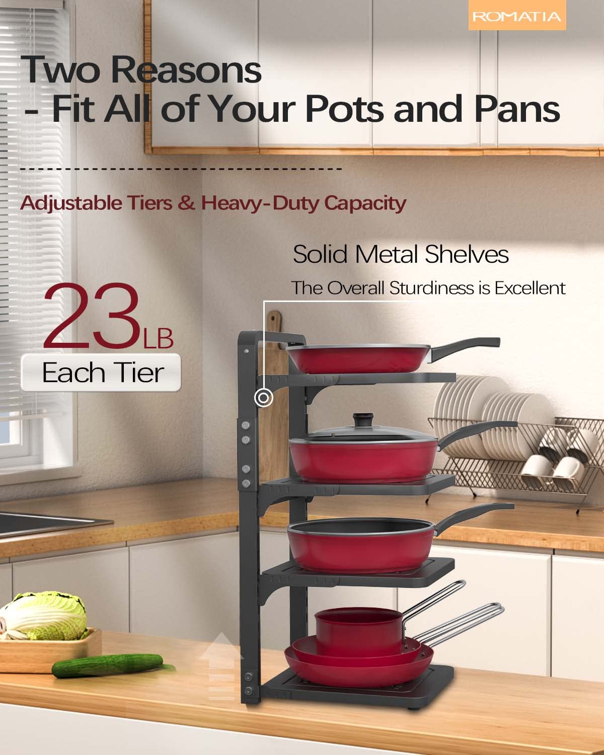 Romatia Pot And Pan Organizer Rack For Under Cabinet, Heavy Duty Pot Pan Rack Under Sink Organizers And Storage, Pot Lid Organiz