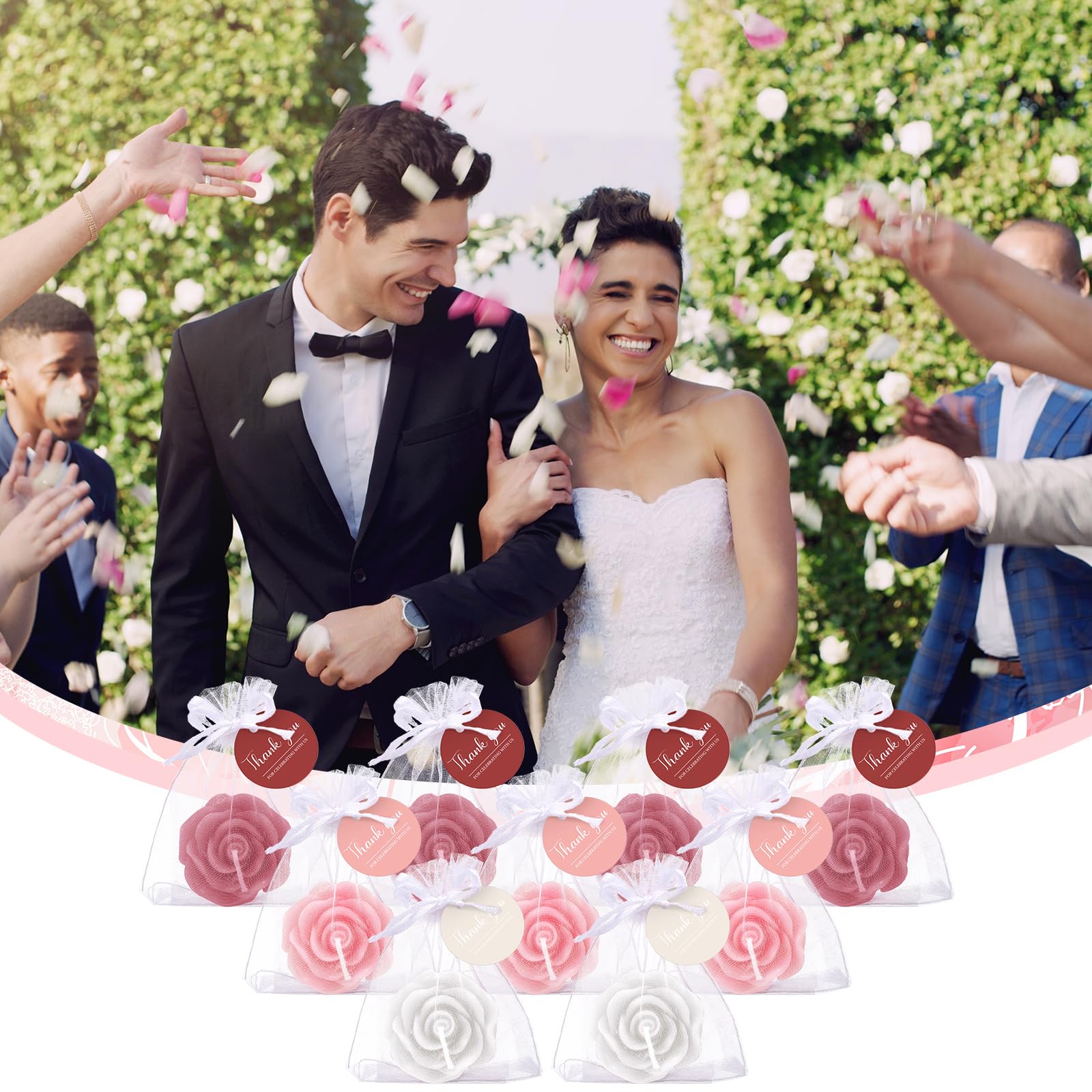 Treela 50 Set Flower Candles Wedding Favor for Guests Mini Dusty Pink Rose Shaped Tealight Candles for Return Gift Wedding Birth
