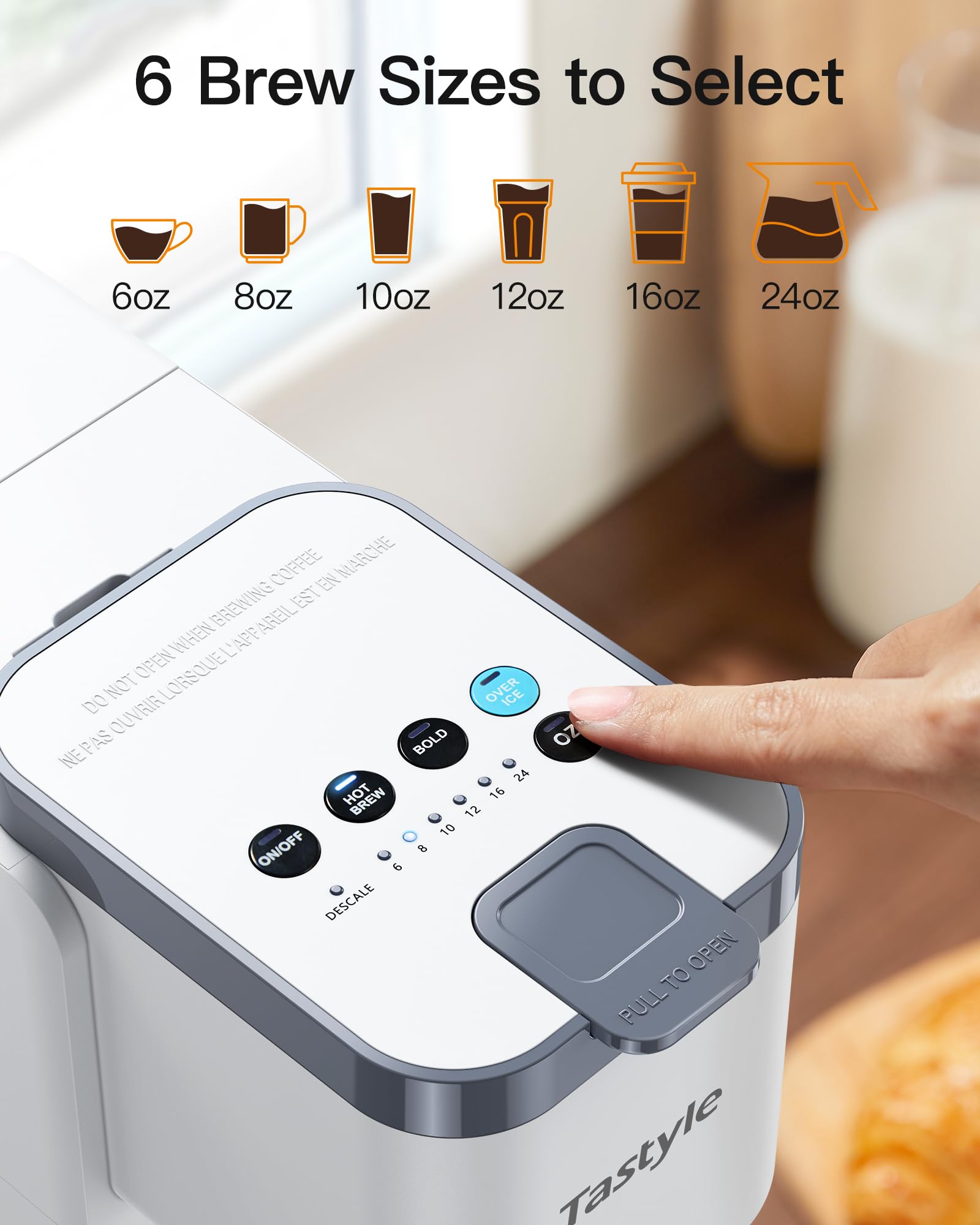 Tastyle Single Serve Hot & Iced Coffee Maker With Strong Brew, 40Oz Removable Reservoir, 6 Brew Sizes, Compatible With K Cup And