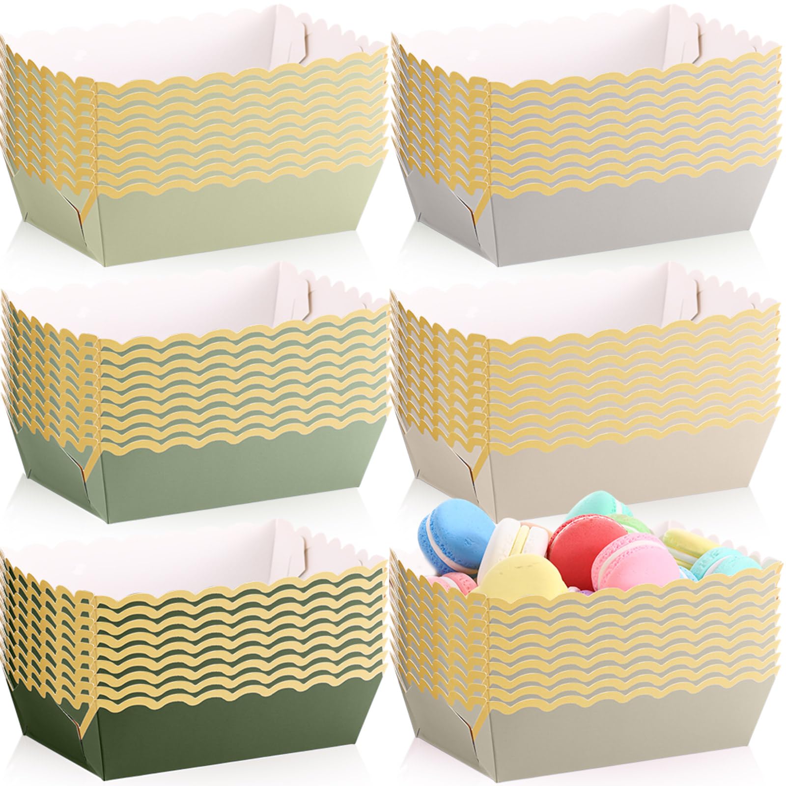 Blushtier 60pcs Sage Green Paper Food Boat Trays Colorful Scalloped Party Supplies Kraft Disposable Nacho Serving Trays Plates w