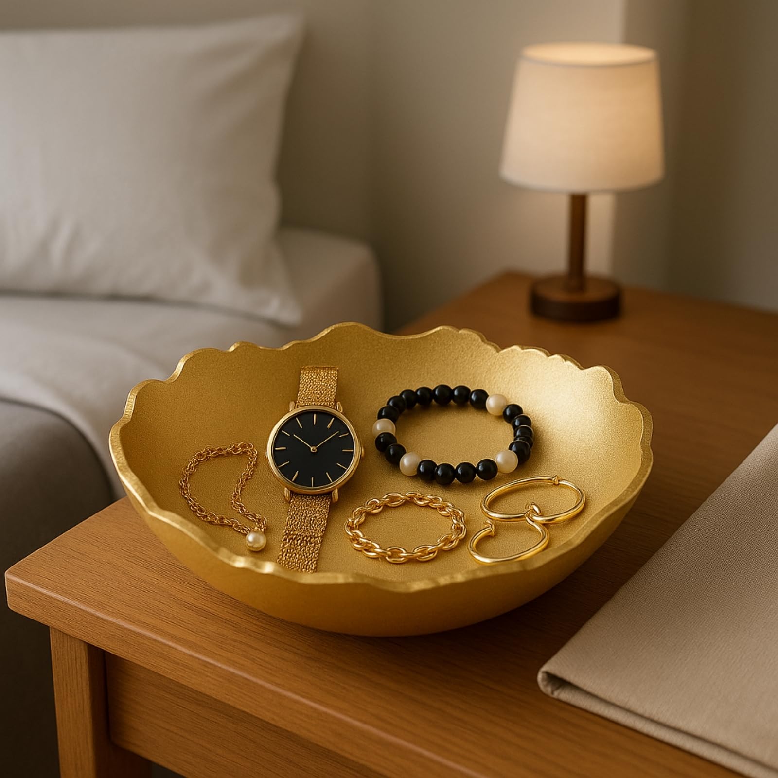 Decorative Gold Moon Decorative Metal Torn Hammered Asymmetrical Centerpiece Bowl