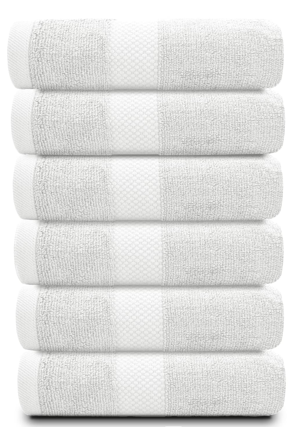 White Classic Luxury Hand Towels | Cotton Hotel spa Bathroom Towel | 16x30 | 6 Pack | Silver