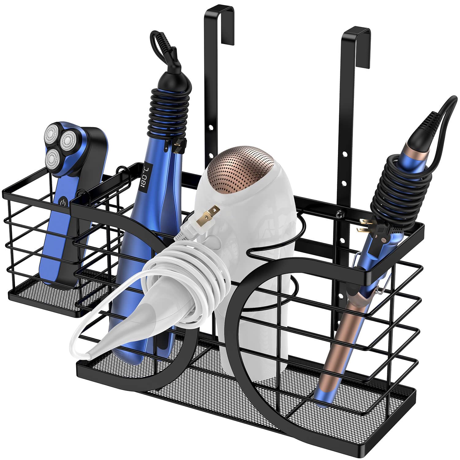 Aolldy Hair Dryer Holder 3In1 Hair Tool Organizer/Wall Mounted,Cabinet Door Or Desk-Based Blow Dryer Holder/Height-Adjustable Cu