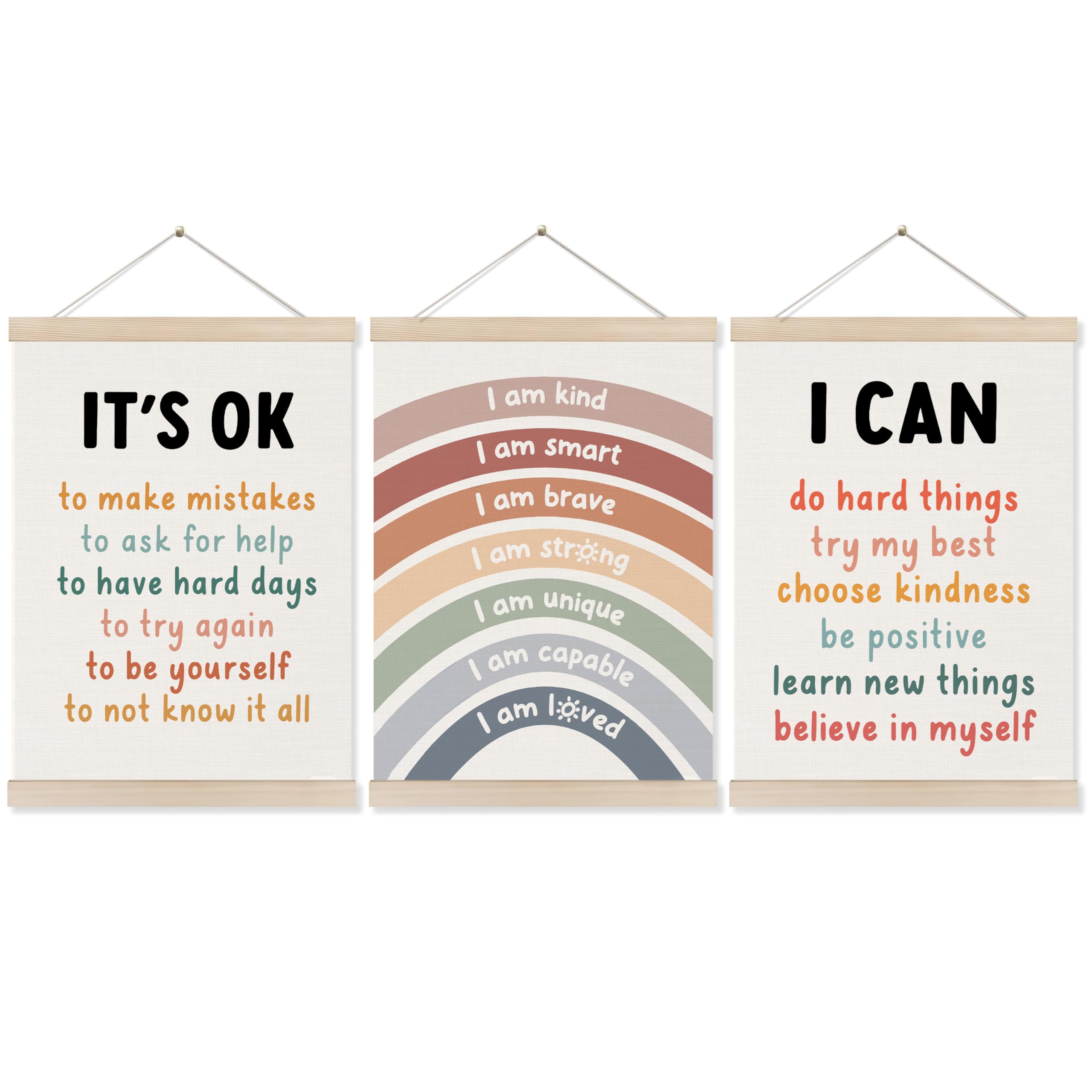 Koesus Inspirational Classroom Rainbow Wall Art Poster Hanger Frame 12X16 Inch Set Of 3, Positive Affirmations For Kids, Motivat