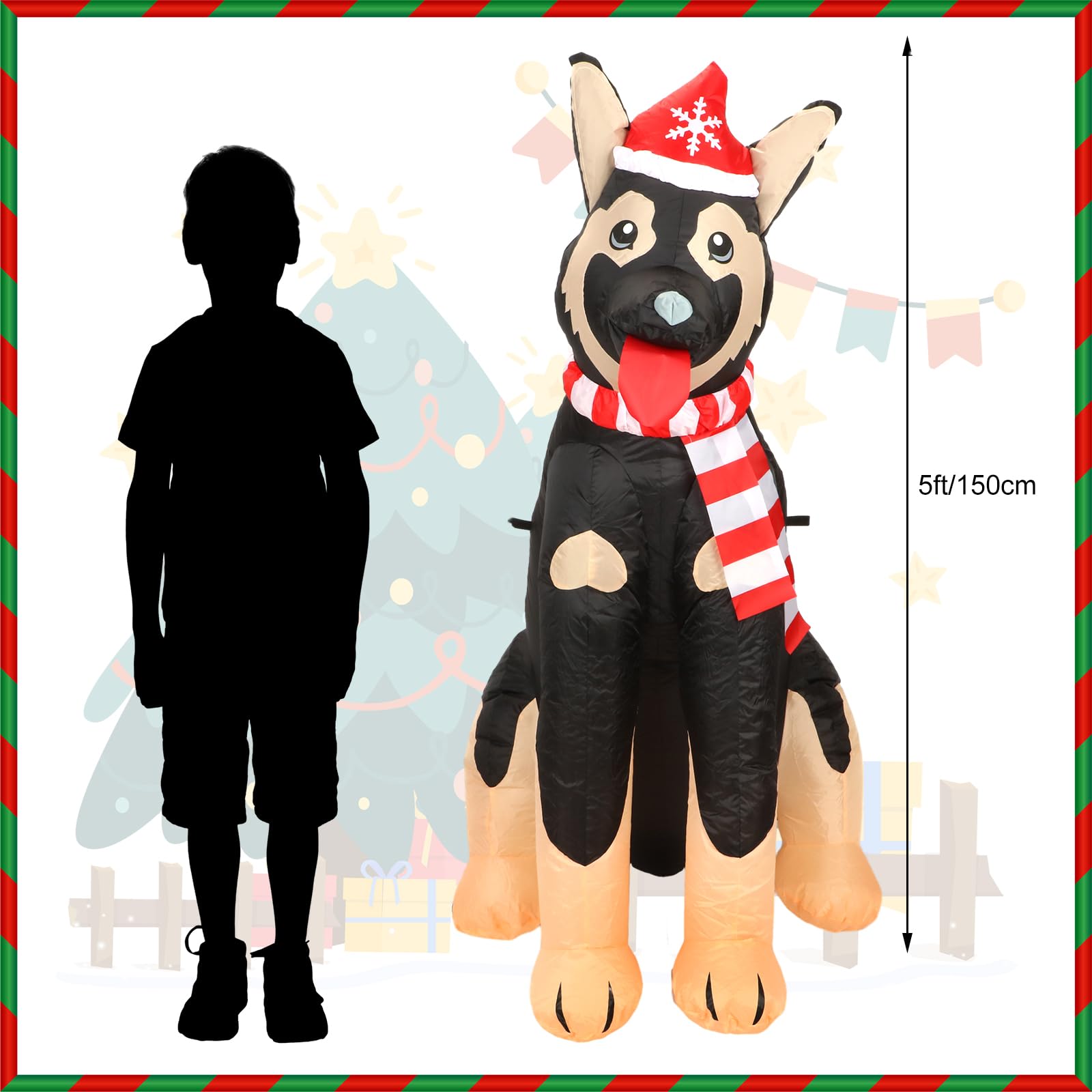 Glimin 5 ft Inflatable German Shepherd Christmas Decoration 2025 Blow up Yard Outdoor Dog Decoration Christmas Inflatable German
