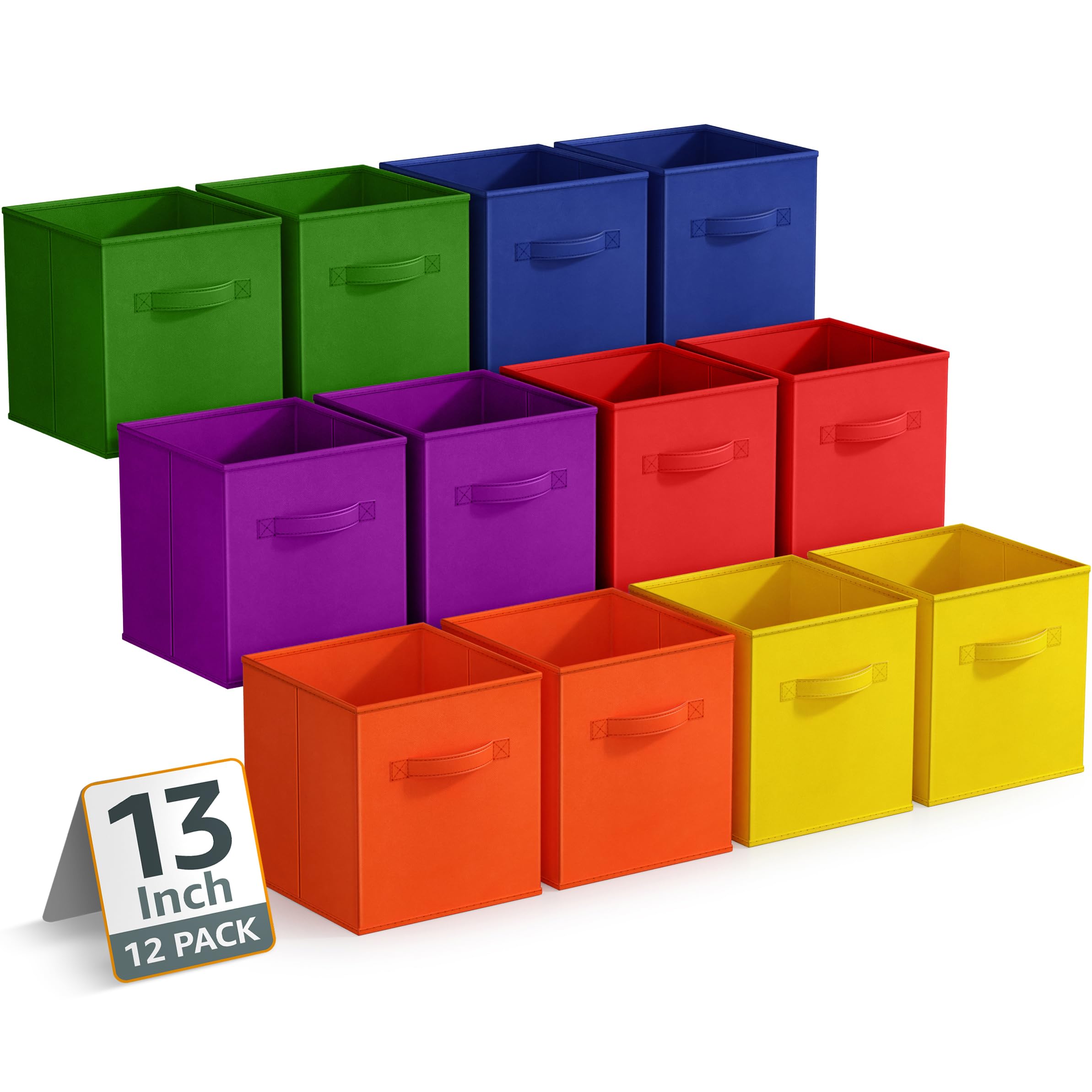 Sorbus 13 Inch Storage Bins - Sturdy Collapsible Fabric Storage Cubes With Handle - 12 Foldable Baskets For Organizing Clothes,