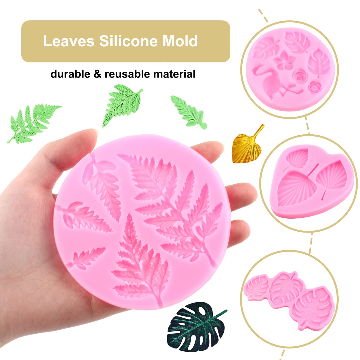 Zixiang Tropical Leaf Silicone Mold Fan Leaf Fondant Mold Fern Leaves Candy Mold Flamingo Tropical Palm Leaf Chocolate Mold For
