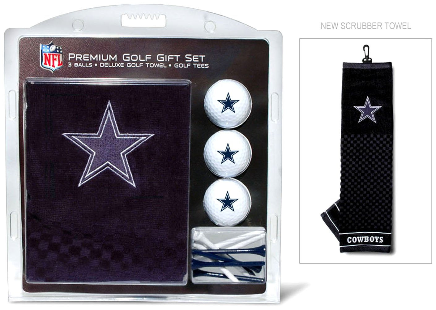 Team Golf Nfl Dallas Cowboys Gift Set: Embroidered Golf Towel, 3 Golf Balls, And 14 Golf Tees 2-3/4'' Regulation, Tri-Fold Towel