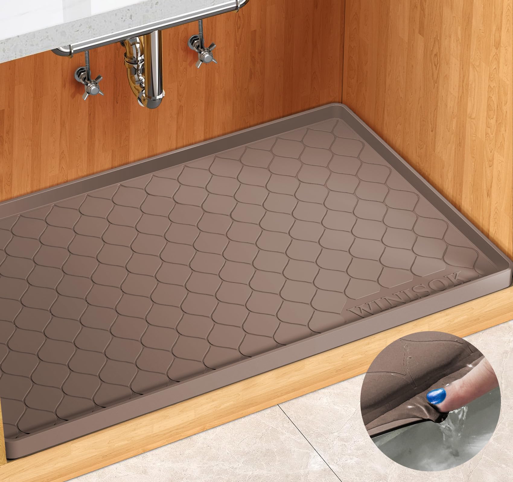 Winisok Waterproof Under Sink Mat 34  X 19  Cabinet Liner For Kitchen And Bathroom, Shelf And Counter Protector, Organizers