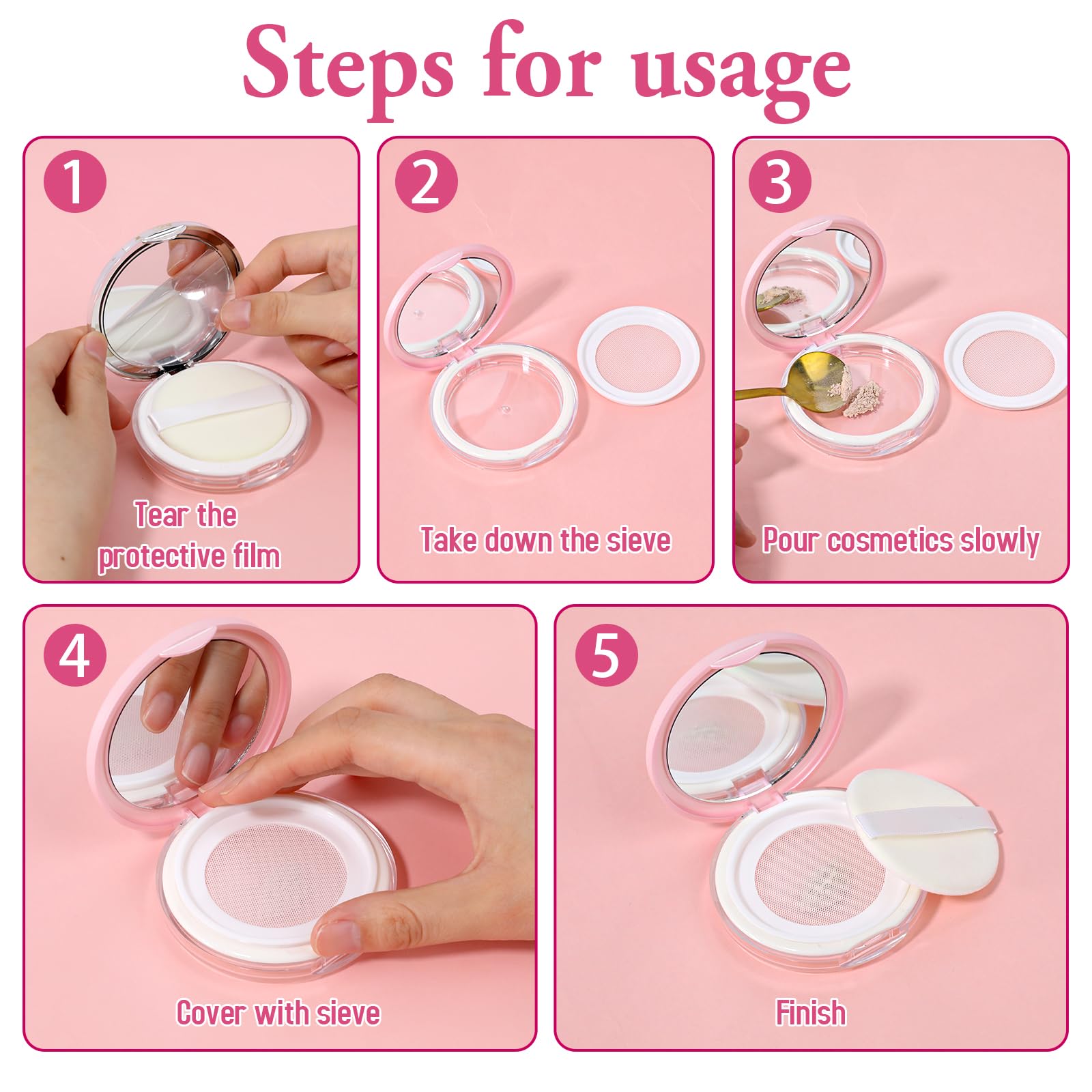 2 Pcs Loose Powder Container With Puff 0.17/0.7 Oz Refillable Empty Powder Compact Makeup Powder Travel Container Case Portable