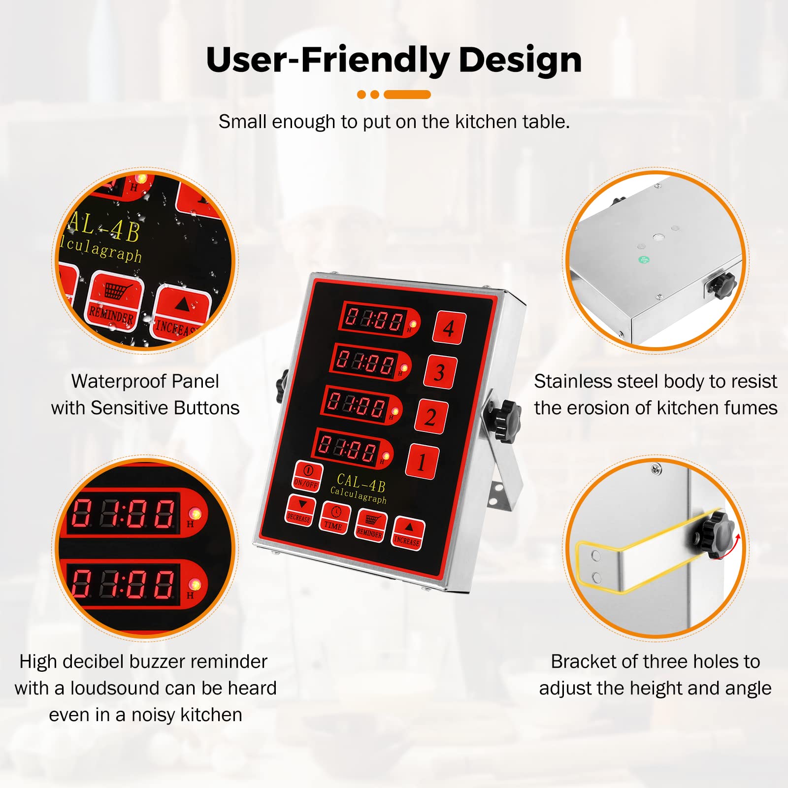 Beamnova 4 Channel Digital Kitchen Timer Cooking Loud Alarm Stainless Steel Clock Hours And Minutes Seconds Volume Control Elect