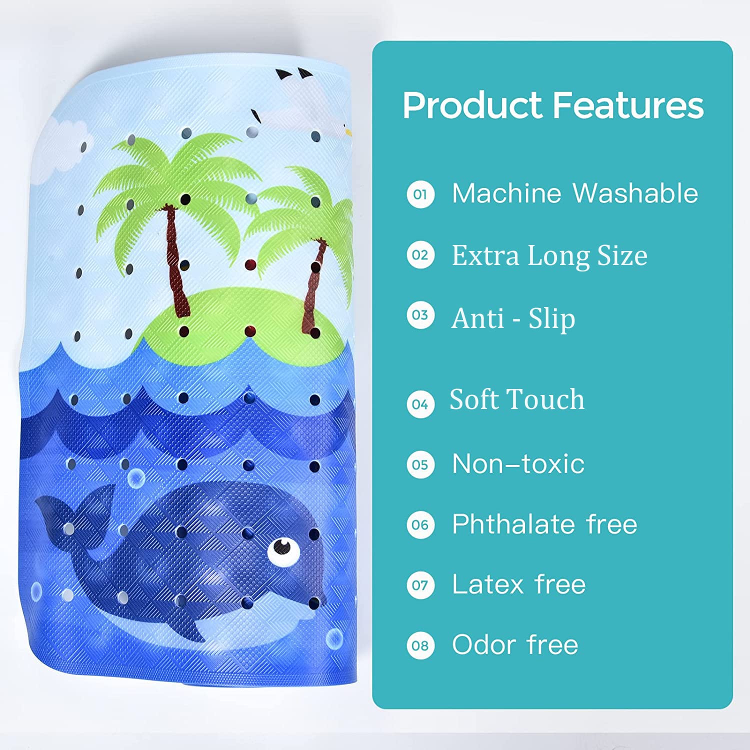 Tubozadi Bath Mat for Tub for Kids Non Slip Bathtub Mat for Baby Toddler Extra Long Bathroom Anti Slip Shower Mat with Suction Cups Drain Holes 40X16 Inch Ships