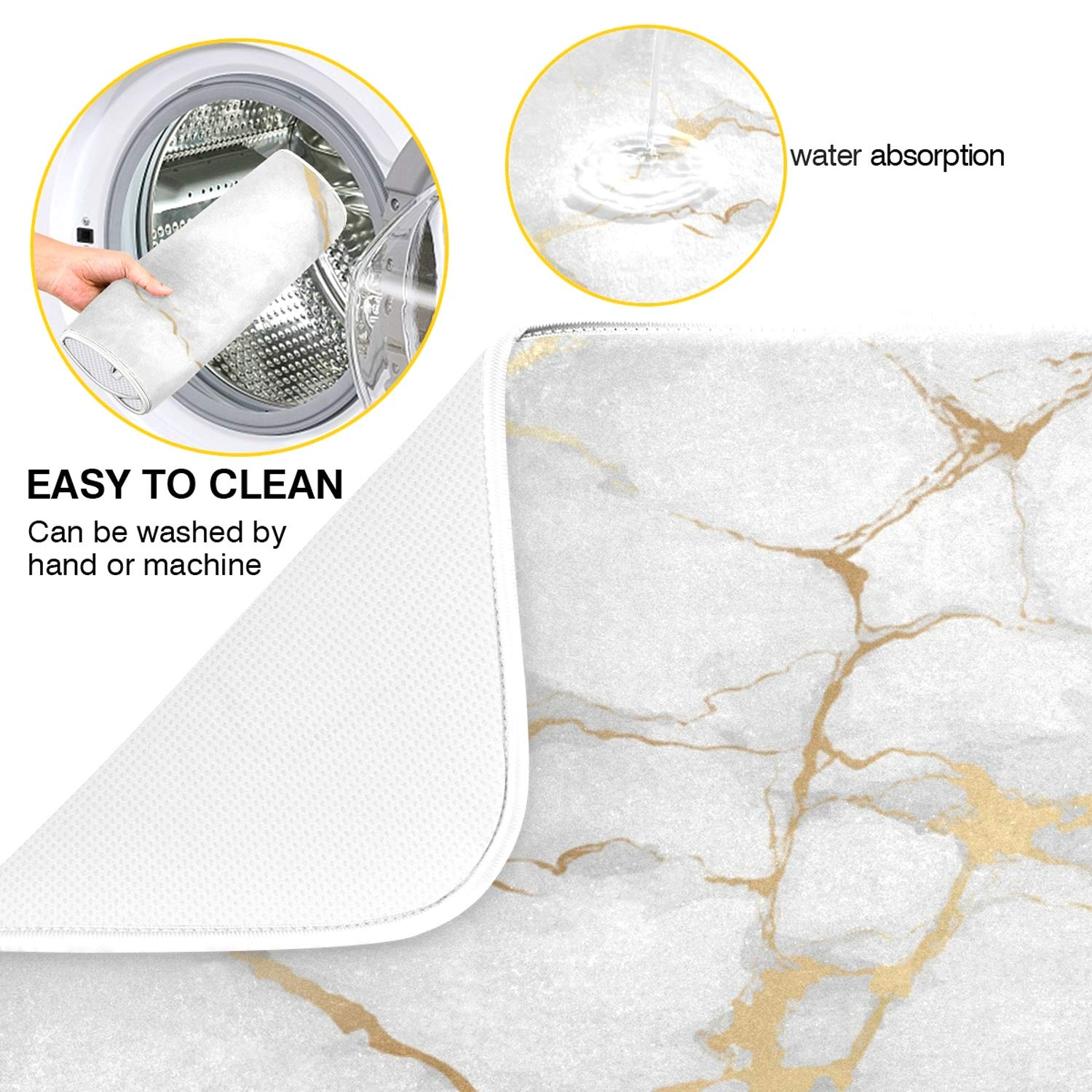 Marble White Dish Drying Mat 18x24 for Kitchen Golden Grey Marble Dishes Pad Dish Drainer Rack Mats Absorbent Fast Dry Kitchen Accessories