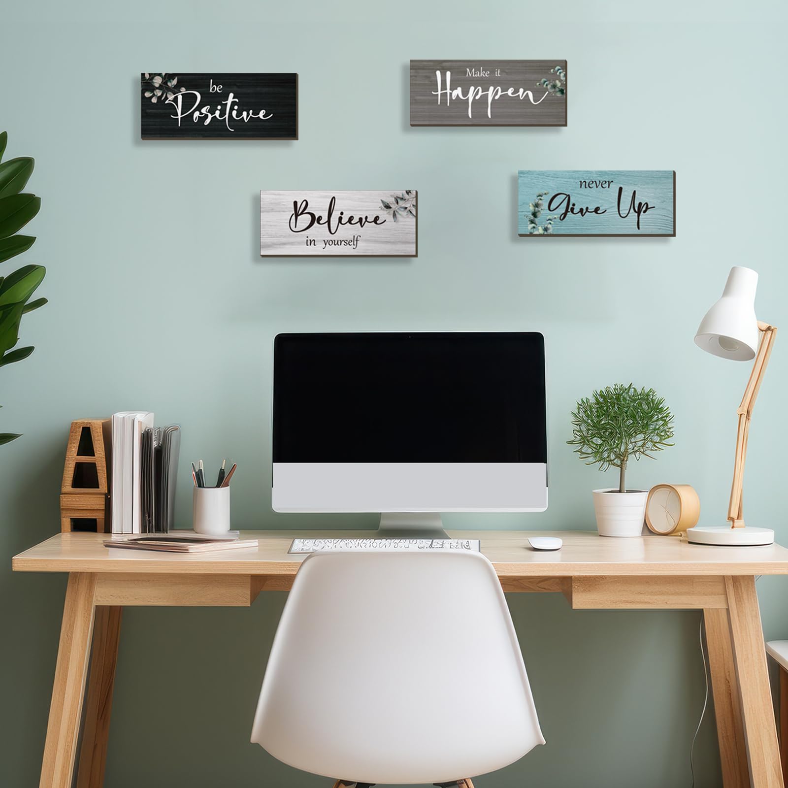 FENCORDAR 4 Pcs Office Decor For Women Motivational Wall Decor Rustic Inspirational With Positive Sayings Wooden Hangings for Ho