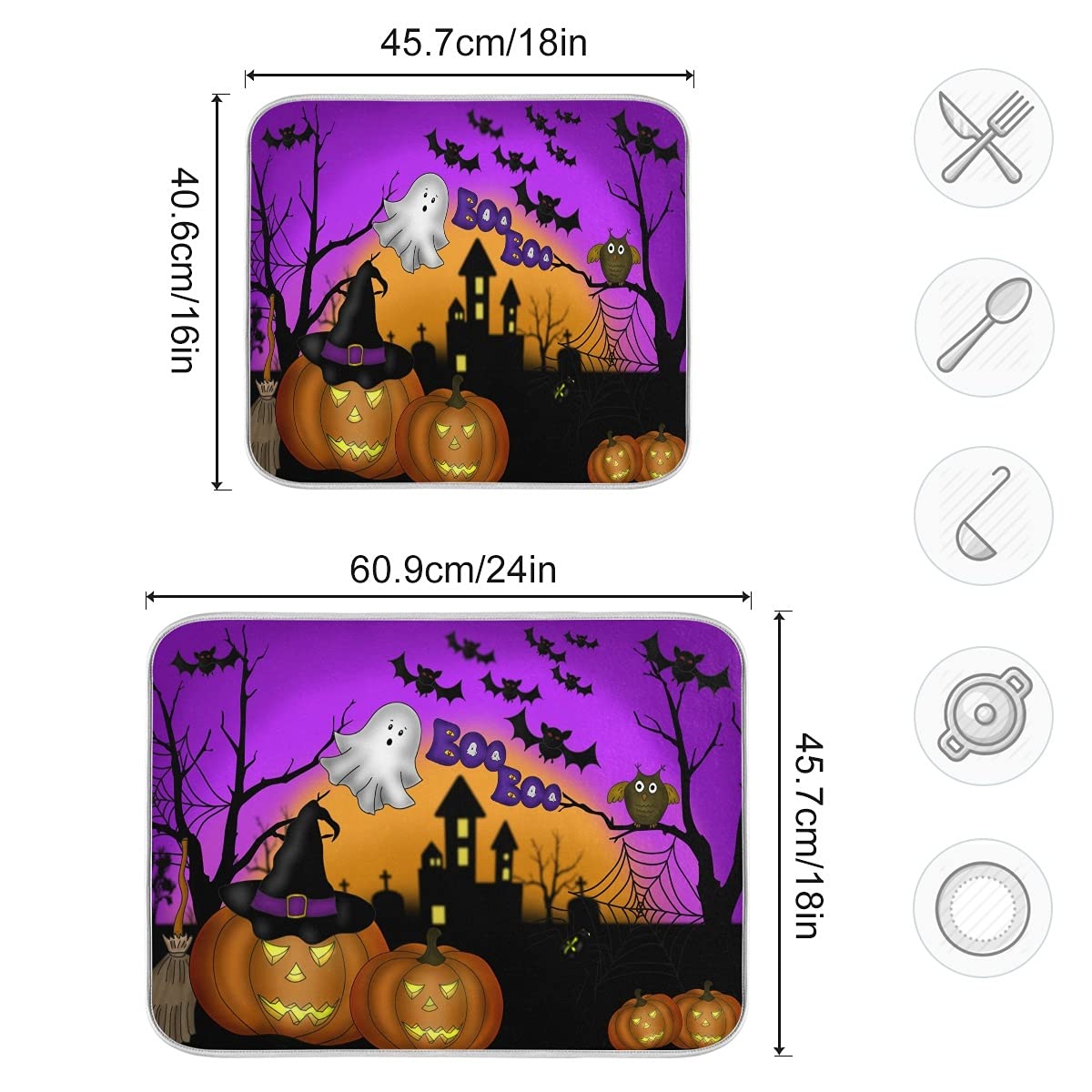 Happy Halloween Pumpkin Ghost Dish Drying Mat 16X18 For Kitchen Counter Witch Skull Purple Reversible Dishes Pad Dish Drainer Ra