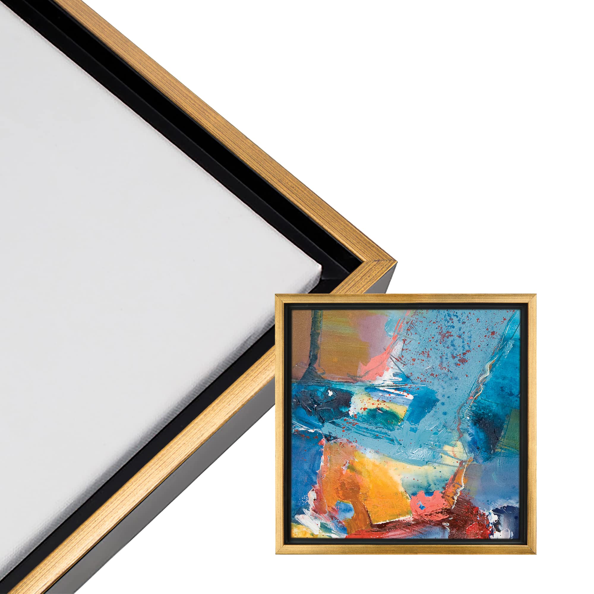Jerry's 3/4 Core Floater 3 Pack Frames for Canvas Artwork Display [12x16 - Black/Antique Gold]- Perfect for Home Wall Decor  Bedroom Wall Art  Living Room Decor - Wall Art Frame with Floating Effect