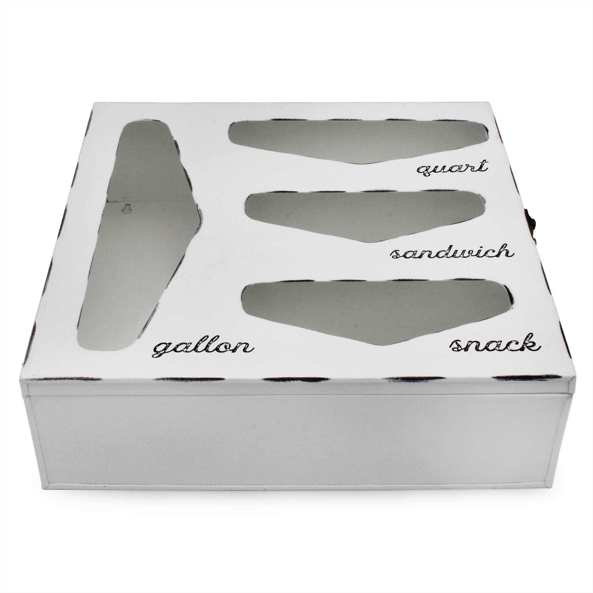 Auldhome Enamelware Kitchen Bag Organizer (White), Farmhouse Style Holder Compatible With Zipper Seal Kitchen Storage