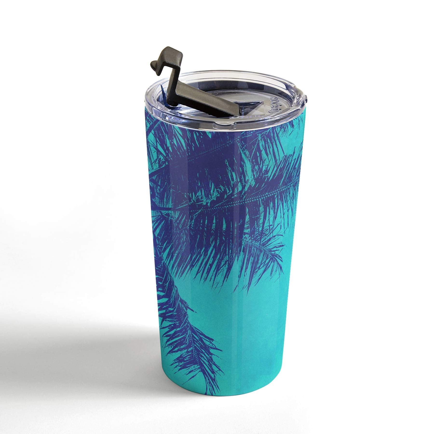 Society6 Nature Magik Palm Trees Summer Turquoise Travel Mug, 20Oz, Blue