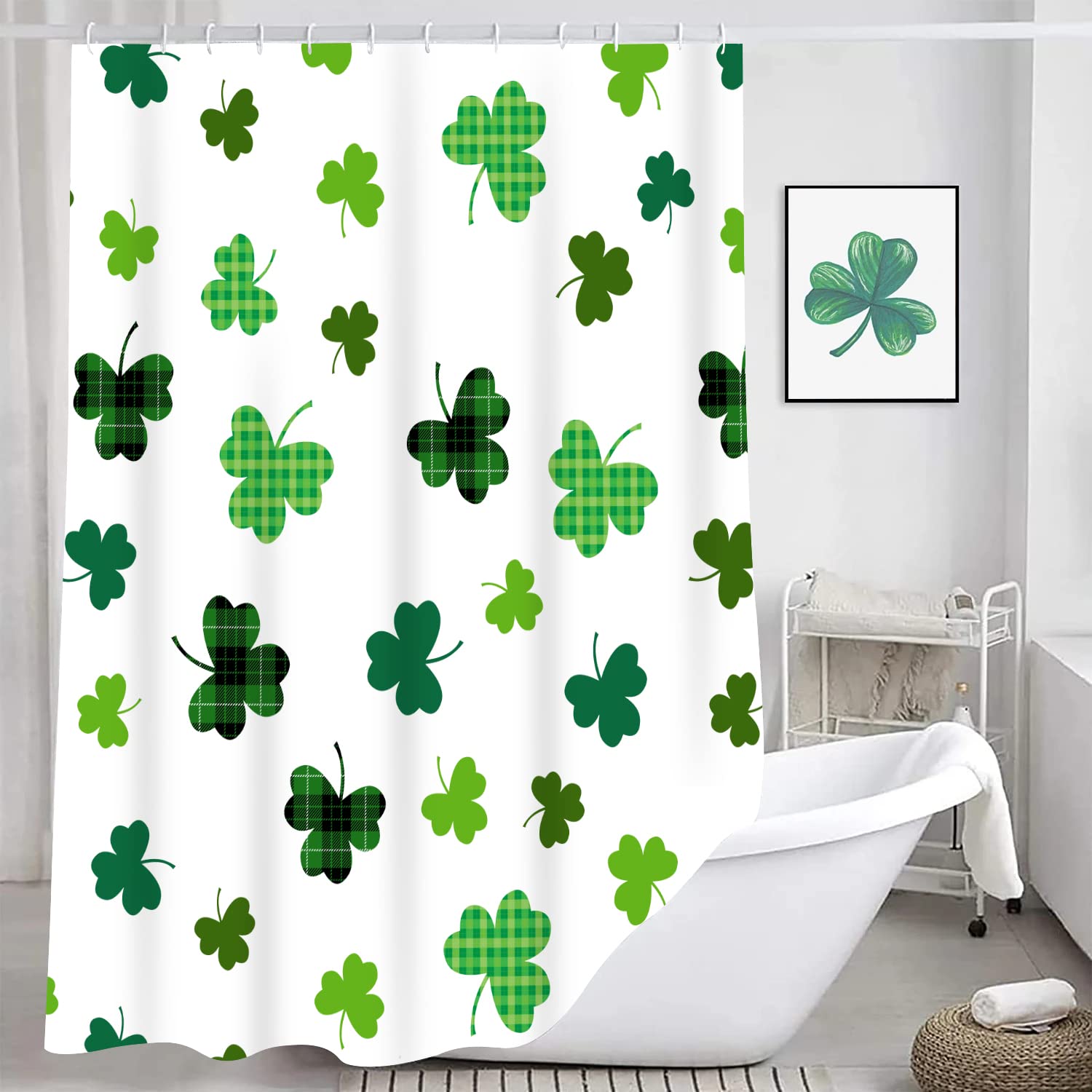 Jbralid Happy St Patrick'S Day Clover Shower Curtains Green Shamrock Farmhouse Waterproof Bathroom Shower Curtain For Bathtub De