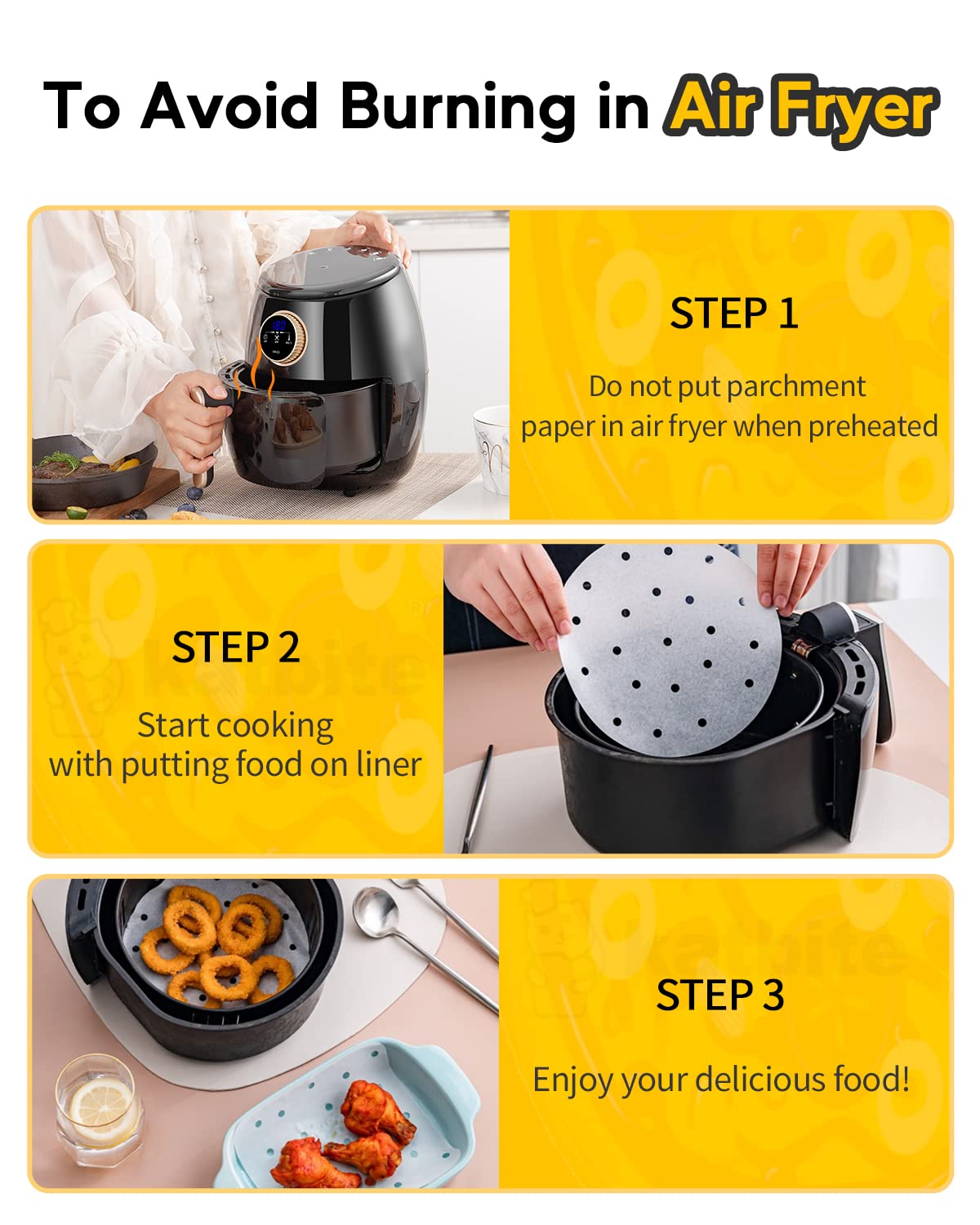Katbite Air Fryer Parchment Paper Liners 120Pcs, 7.5 Inch Perforated Parchment Paper, Heavy Duty & Non-Stick Round Parchment Pap