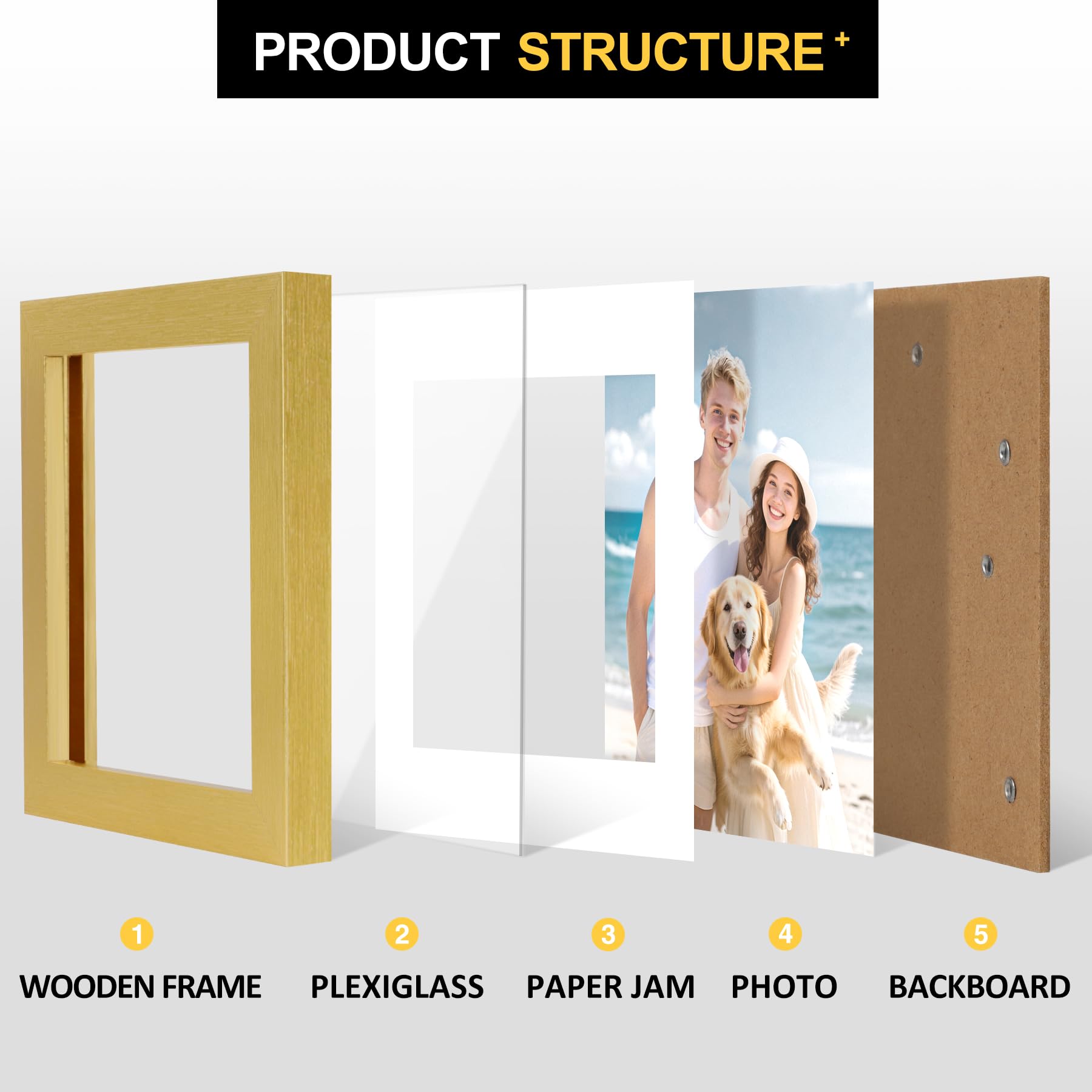 TOFOREVO Picture Frames 6x6 Set of 2 Distressed Gold Wood Grain Photo Frame for Gallery Wall Mounting or Tabletop Display