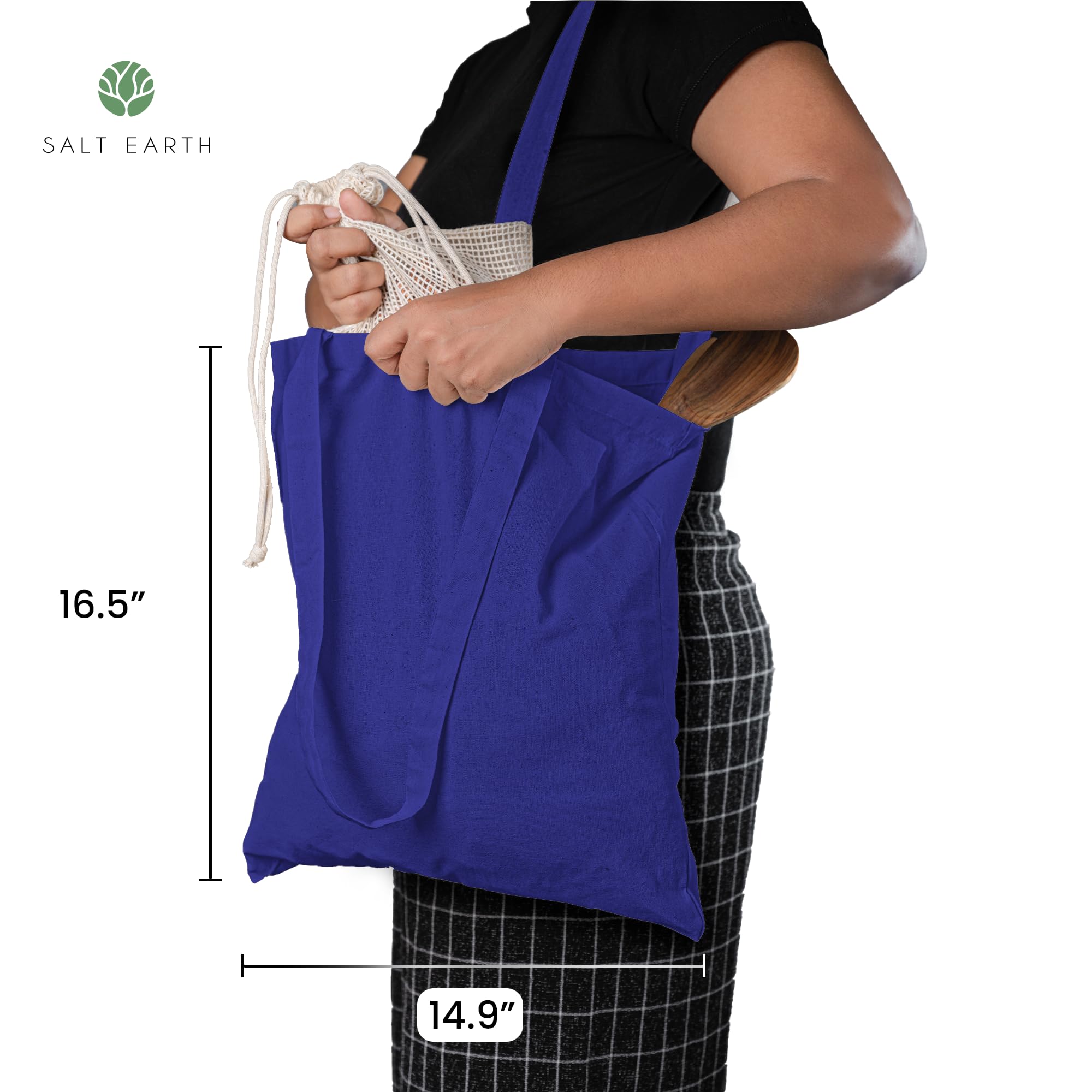 Salt Earth Pack Of 6, 100% Cotton Reusable Bulk Grocery Tote Bag, Reusable Shopping Bags, Suitable For Diy, Beach Tote Bag, Prom