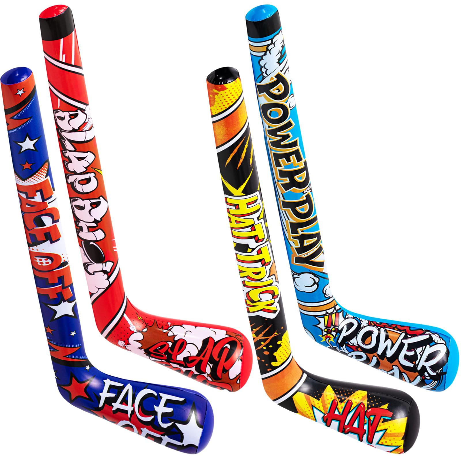 Deekin Set of 24 32 Inch Inflatable Hockey Sticks Party Favors Birthday Decorations, 4 Trendy Style, Funny Blow Up Hockey Stick 
