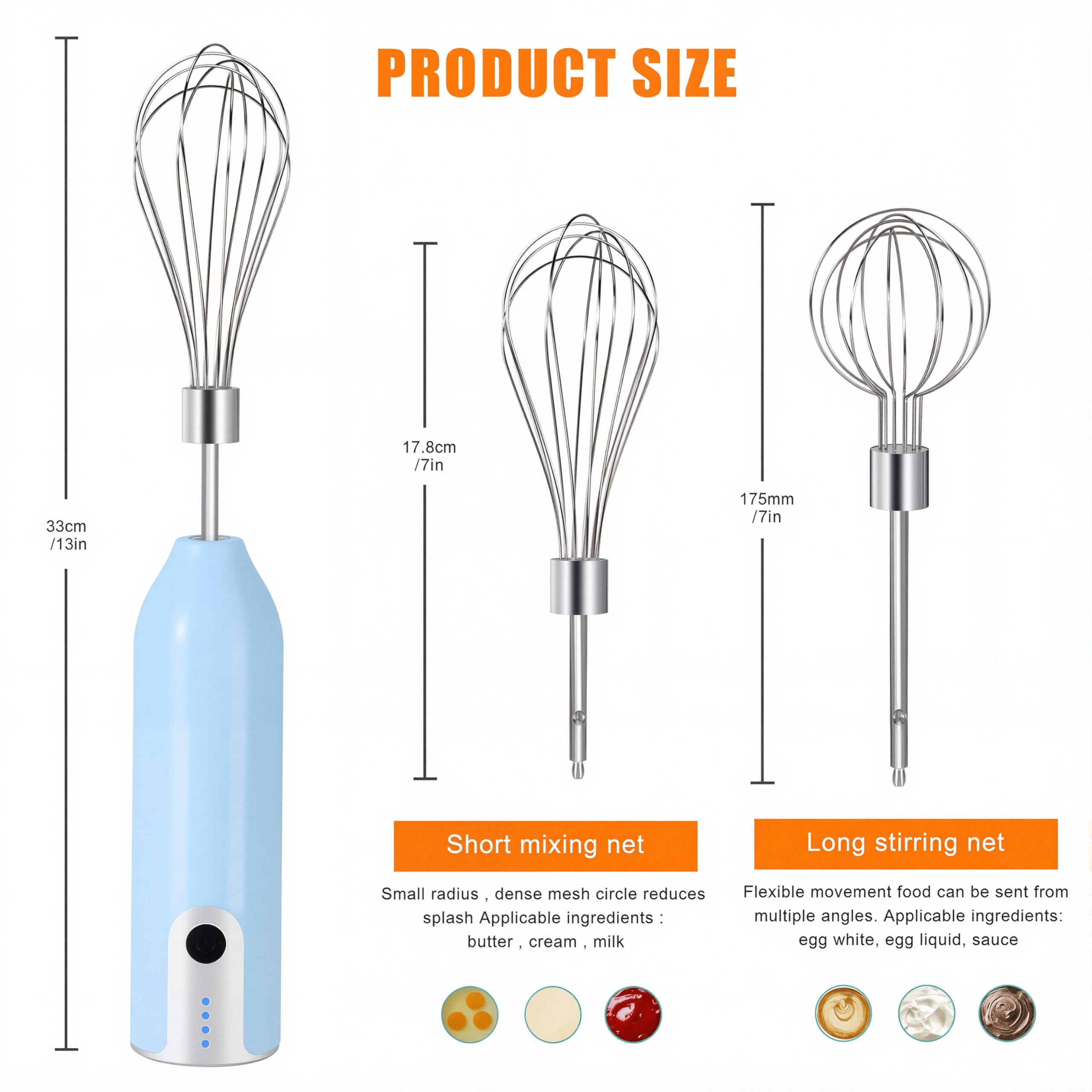 VOMELON Wireless Electric Egg Beater Whisk - Multi-speed, Light Blue, Rechargeable for Eggs, Milkshakes, Sauces & Soups