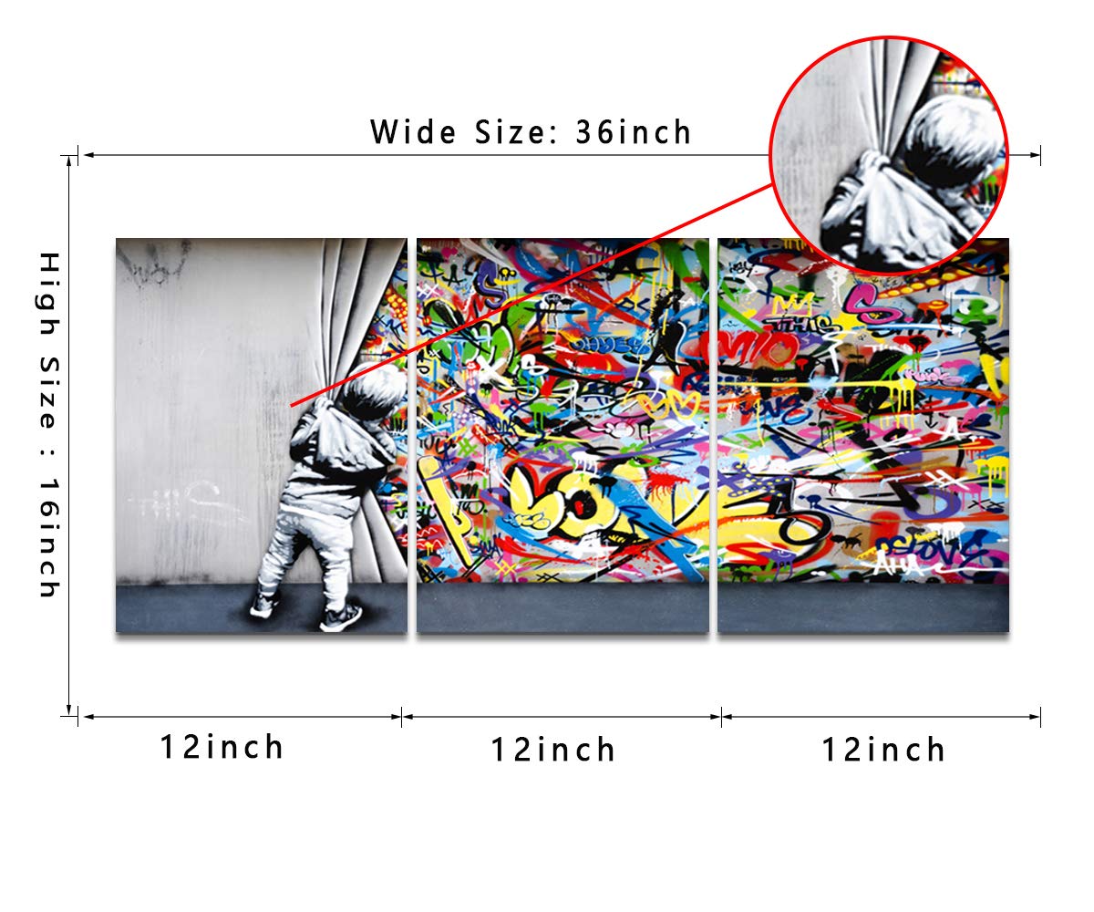 Mamago Colorful Wall Art Graffiti Behind The Curtain Banksy Canvas Prints Poster Classic Painting Street Pop Decor Framed Modern