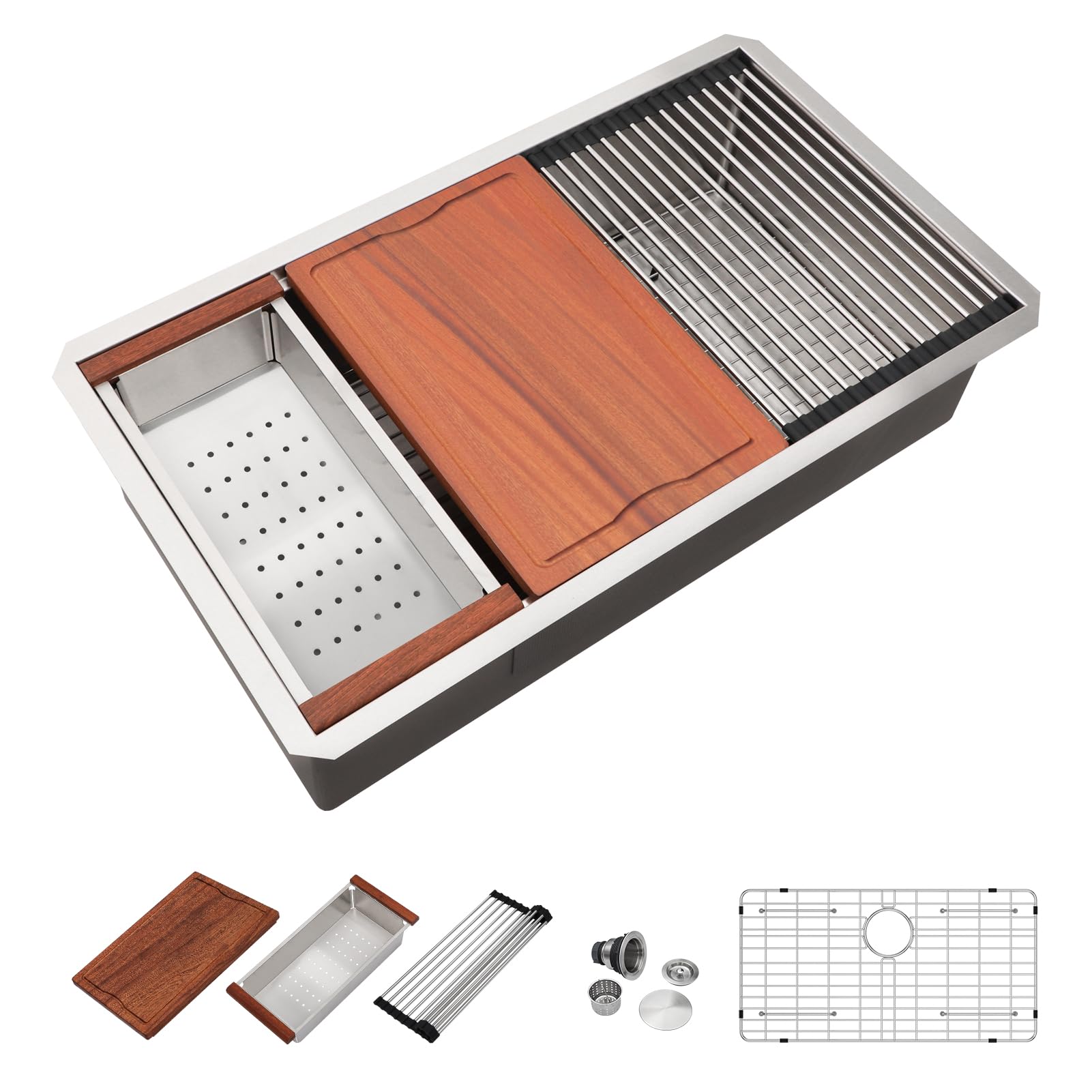 Dcolora 32 Inch Kitchen Sink Undermount Workstation Handmade-Welding 16 Gauge Stainless Steel Large Single Bowl Sinks, Round Cor