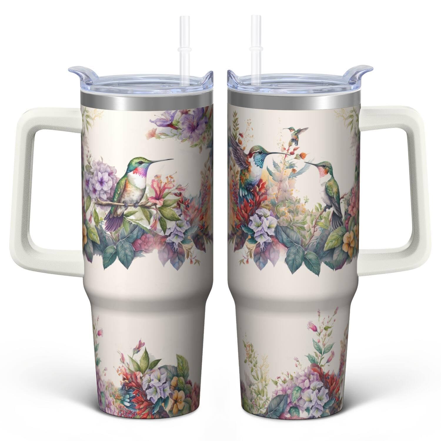 Xchearser Hummingbird Tumbler with Handle and Straw, 30oz Dog Travel Coffee Mug Water Bottle with Lid, Stainless Steel Insulated