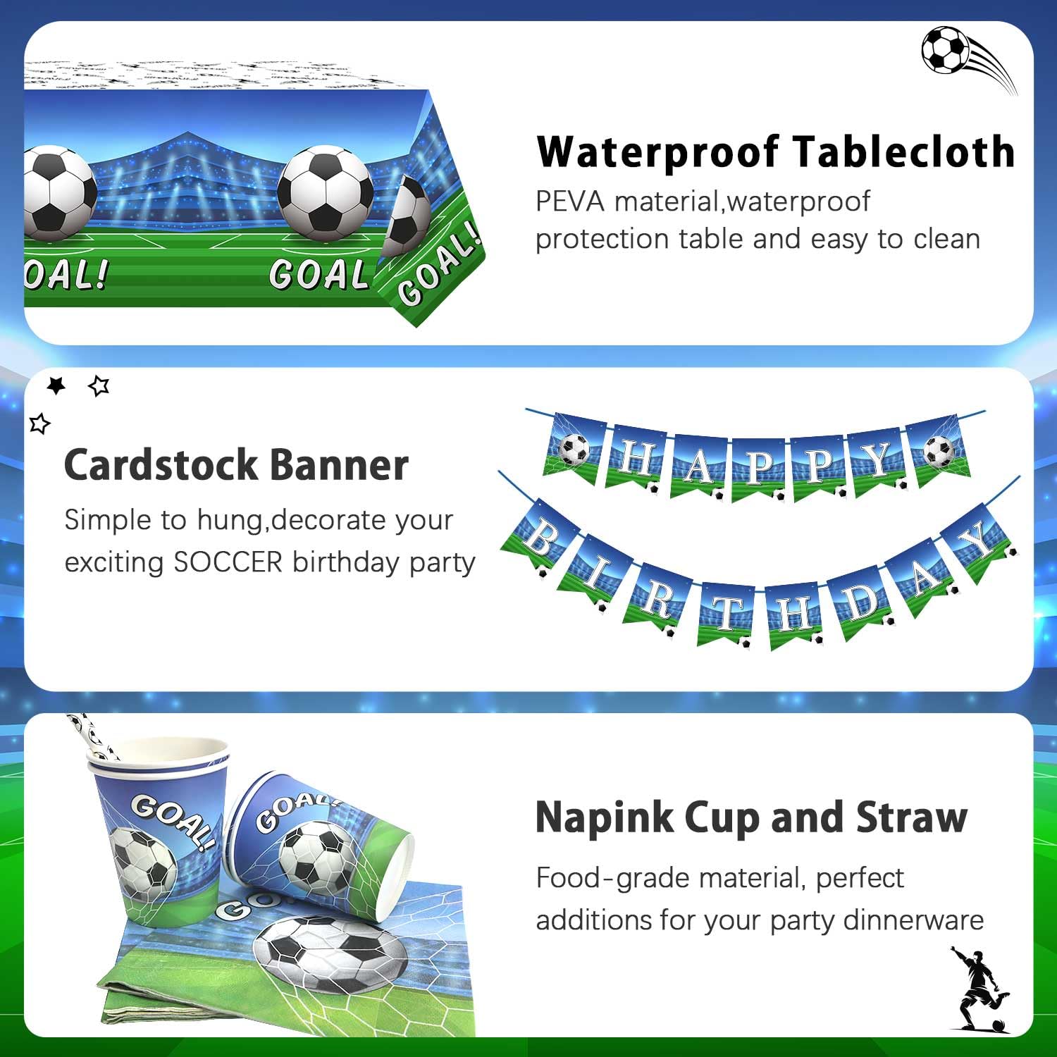 Heboland Soccer Party Decorations Dinnerware Set For 25 Guests, 127 Pieces Soccer Birthday Party Decorations Paper Plates Napkin
