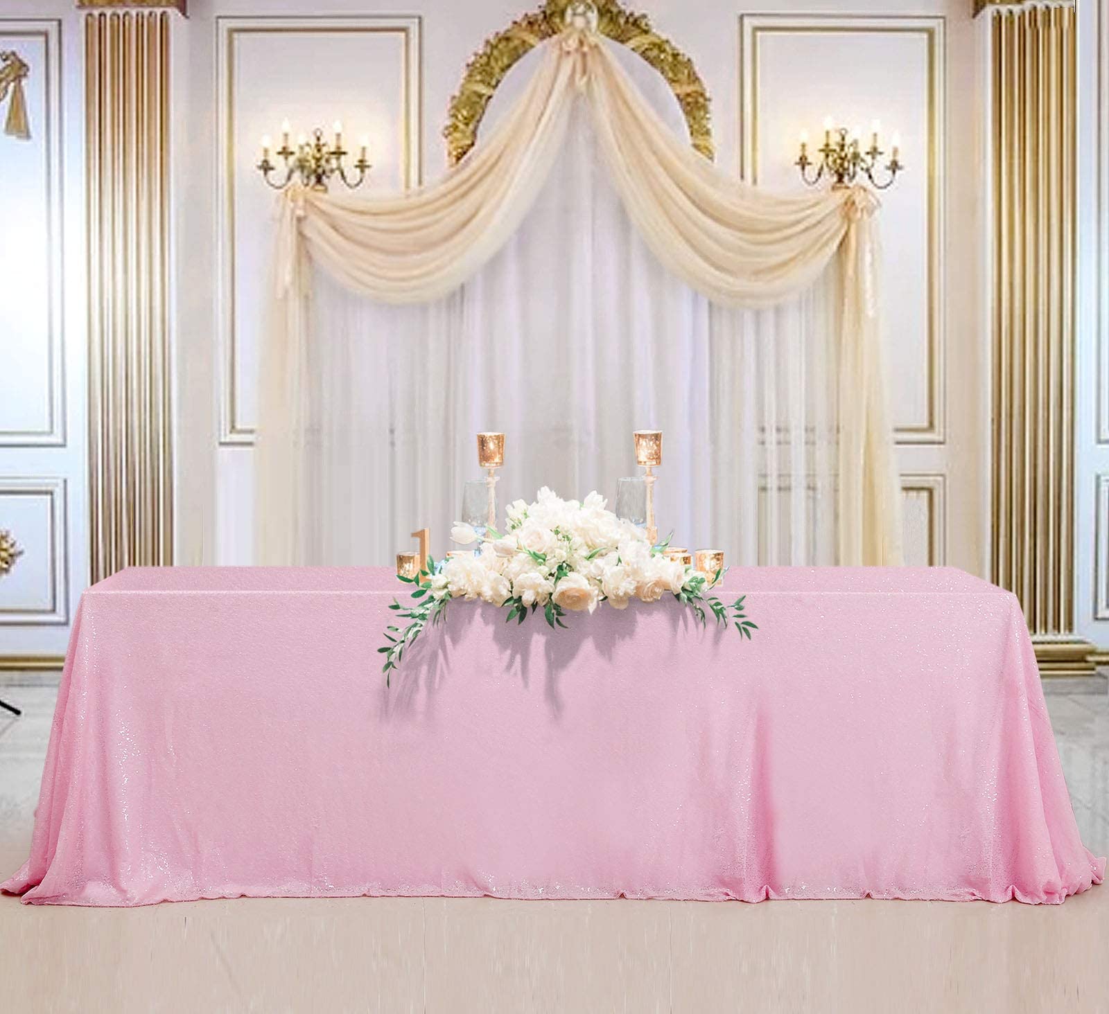 B-COOL Shimmer Tablecloth Pink Sequin Tablecloth Wedding Glitter Overlay 90x132 Inch Valentines Day Tablecloths Christmas Rectan