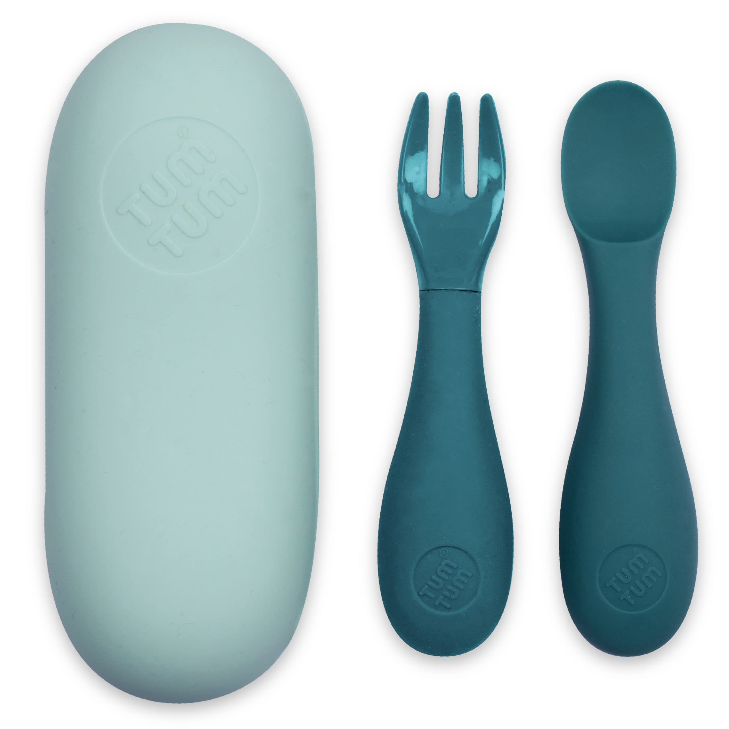 TUM TUM Baby Cutlery with Case, Baby Spoon & Fork Set, Baby Cutlery for Babies, First self Feeding Cutlery, Silicone Baby Spoon