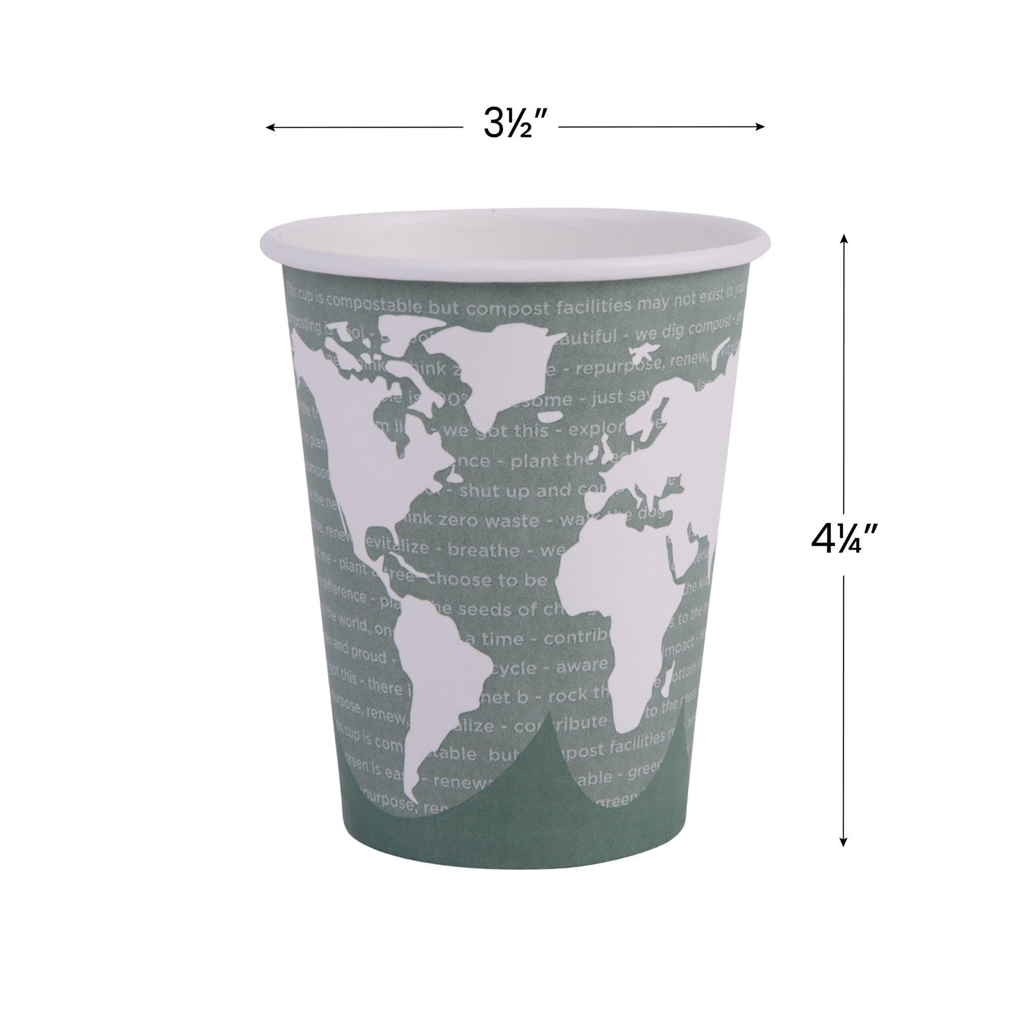 Eco-Products World Art Disposable Hot Coffee Cup, Eco-Friendly Compostable Pla Lined Take Out Paper Cup, 12 Fl Oz, Case Of 1000