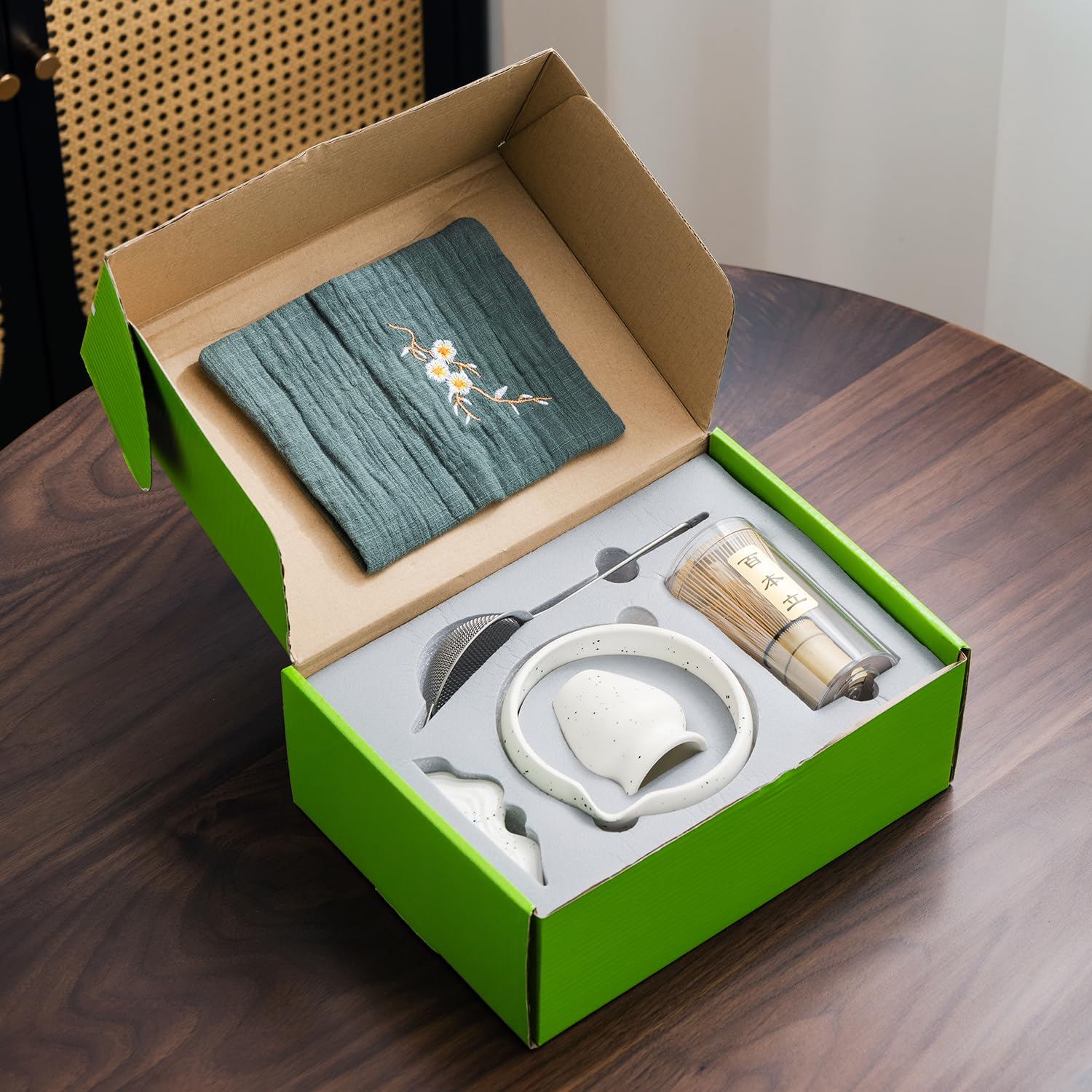 7Pcs Japanese Matcha Tea Set, Matcha Kit With Matcha Bowl (With Pouring Spout), Matcha Whisk, Whisk Holder, Strainer - Elegant M