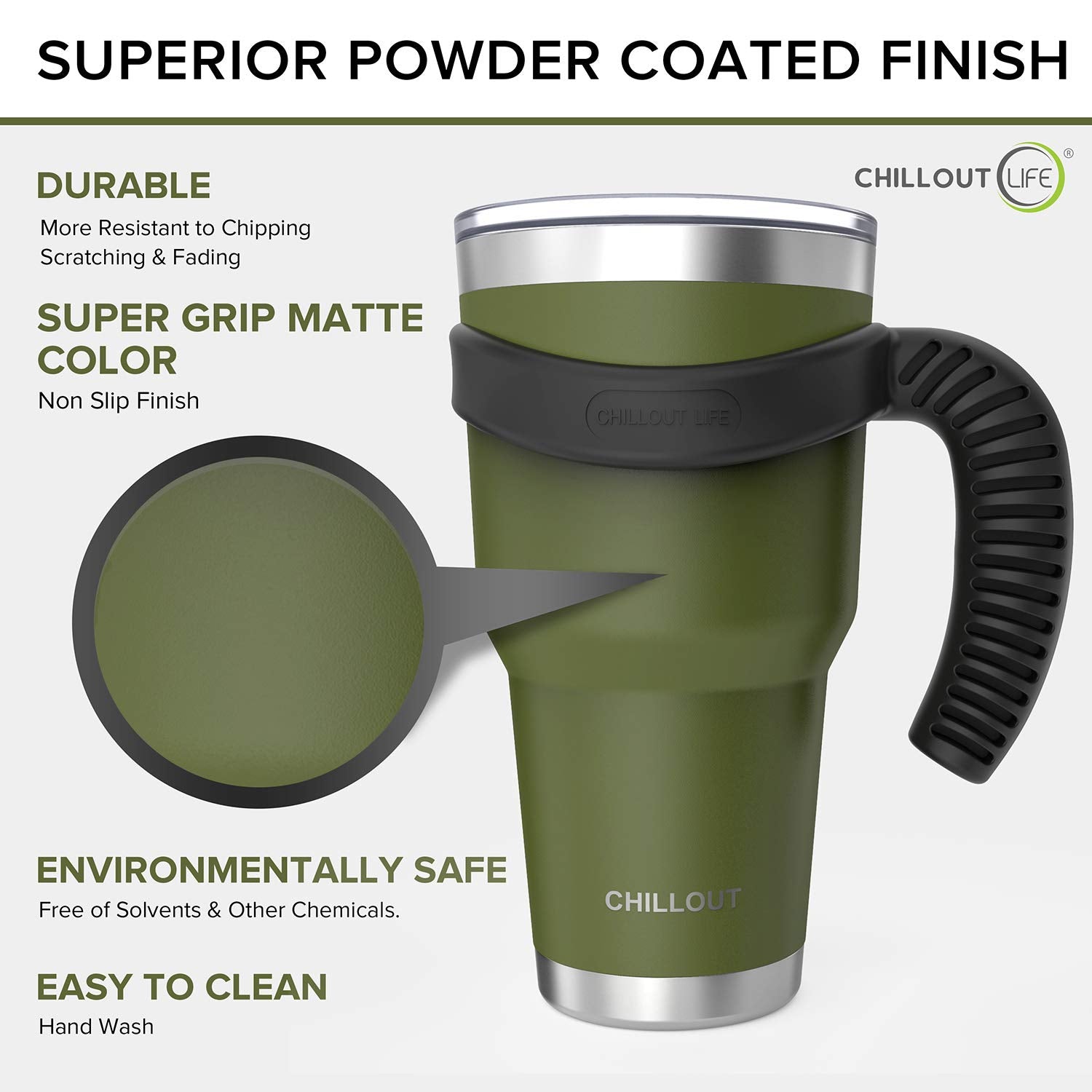 Chillout Life Stainless Steel 30 Oz Travel Mug - 6 Piece Set Tumbler With Handle, Straw, Cleaning Brush & 2 Lids. Double Wall In