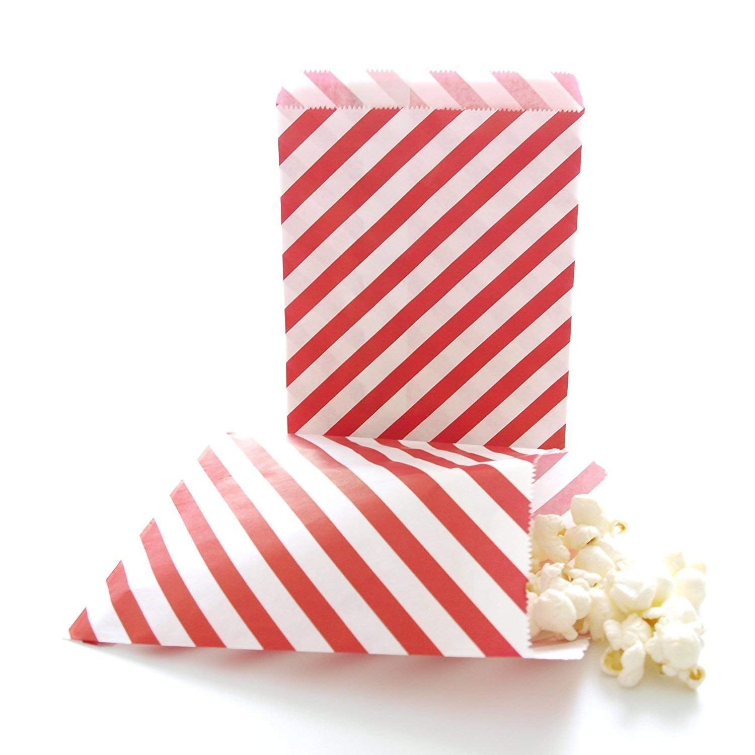 Tvoip 50 Pcs 5 X 7 Inches White And Red Striped Paper Bags,Holiday Wedding Christmas Favor Candy Treat Bags