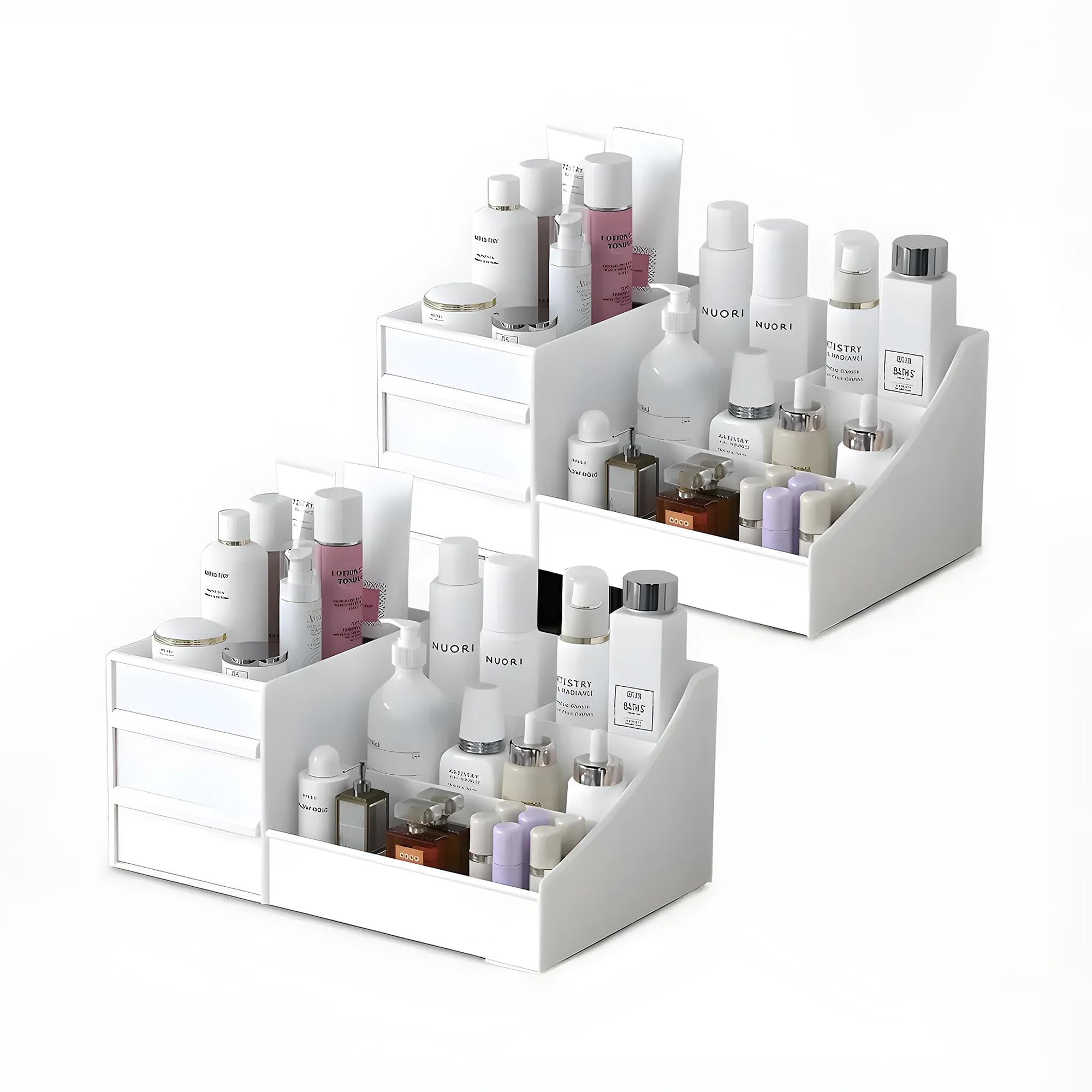 Kuber Industries Plastic Pack Of 2 Cosmetic Organizers Storage Box | 8-Compartments Nail Polish & Mini Skincare Dressing Table M