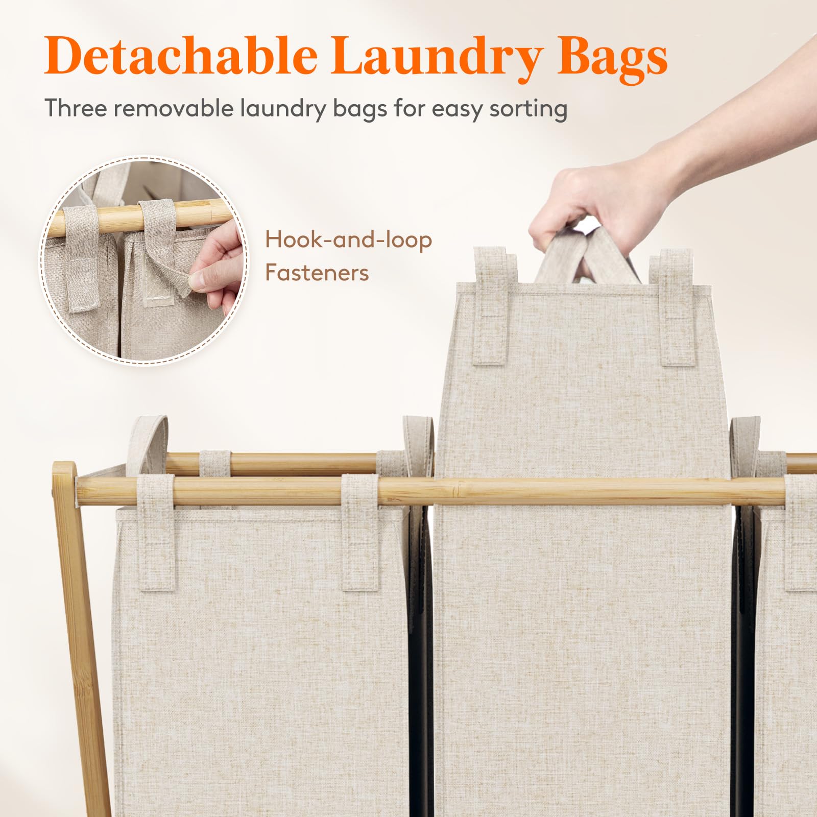 Lifewit 150L Large Laundry Hamper 3 Section, Collapsible Bamboo X-Frame Laundry Basket Sorter, Clothes Hamper With 3 Removable B