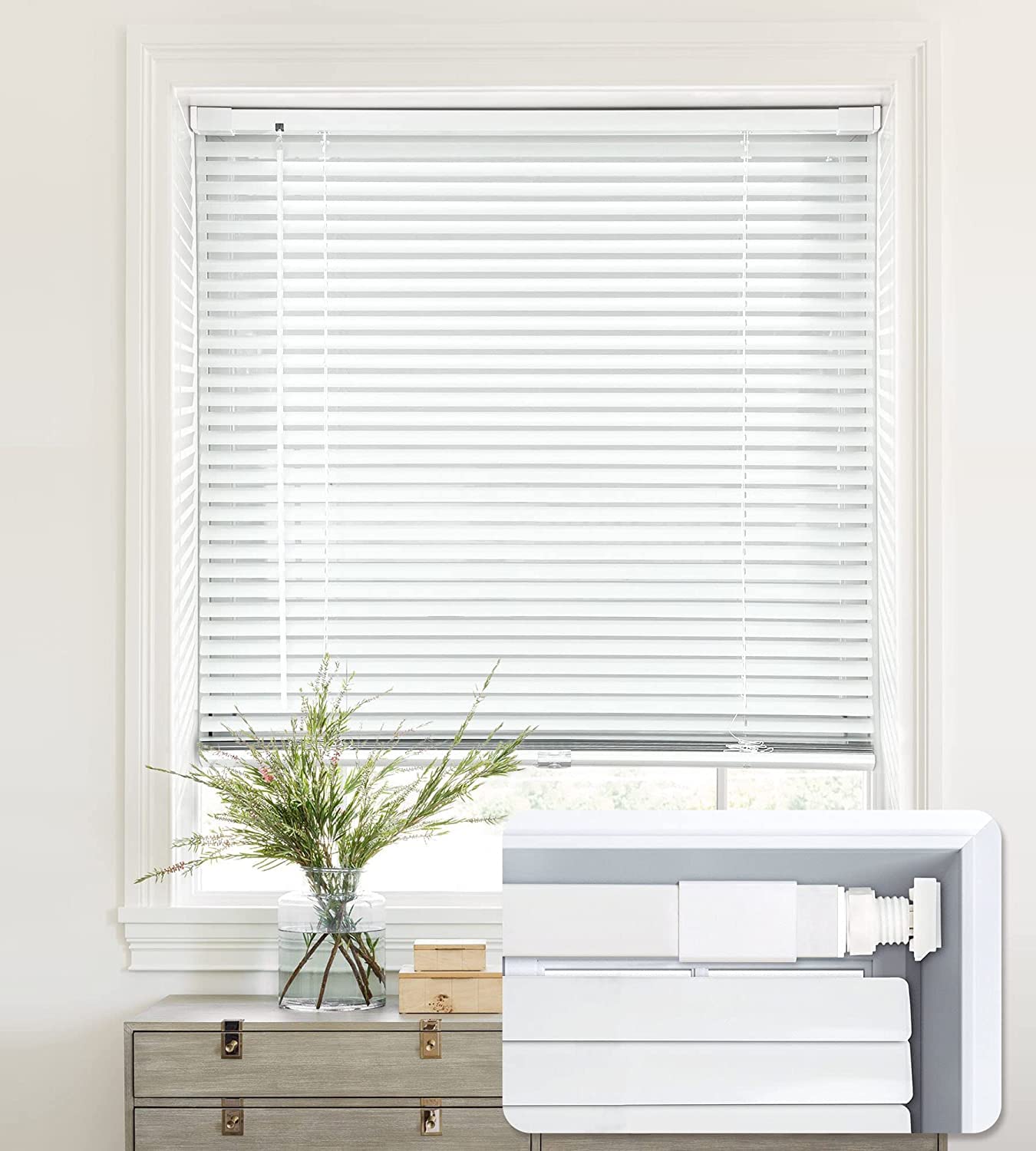 LazBlinds No Tools-No Drill 1  Aluminum Mini Blinds, Cordless Blinds for Indoor Windows, Light Filtering Horizontal Blinds and S