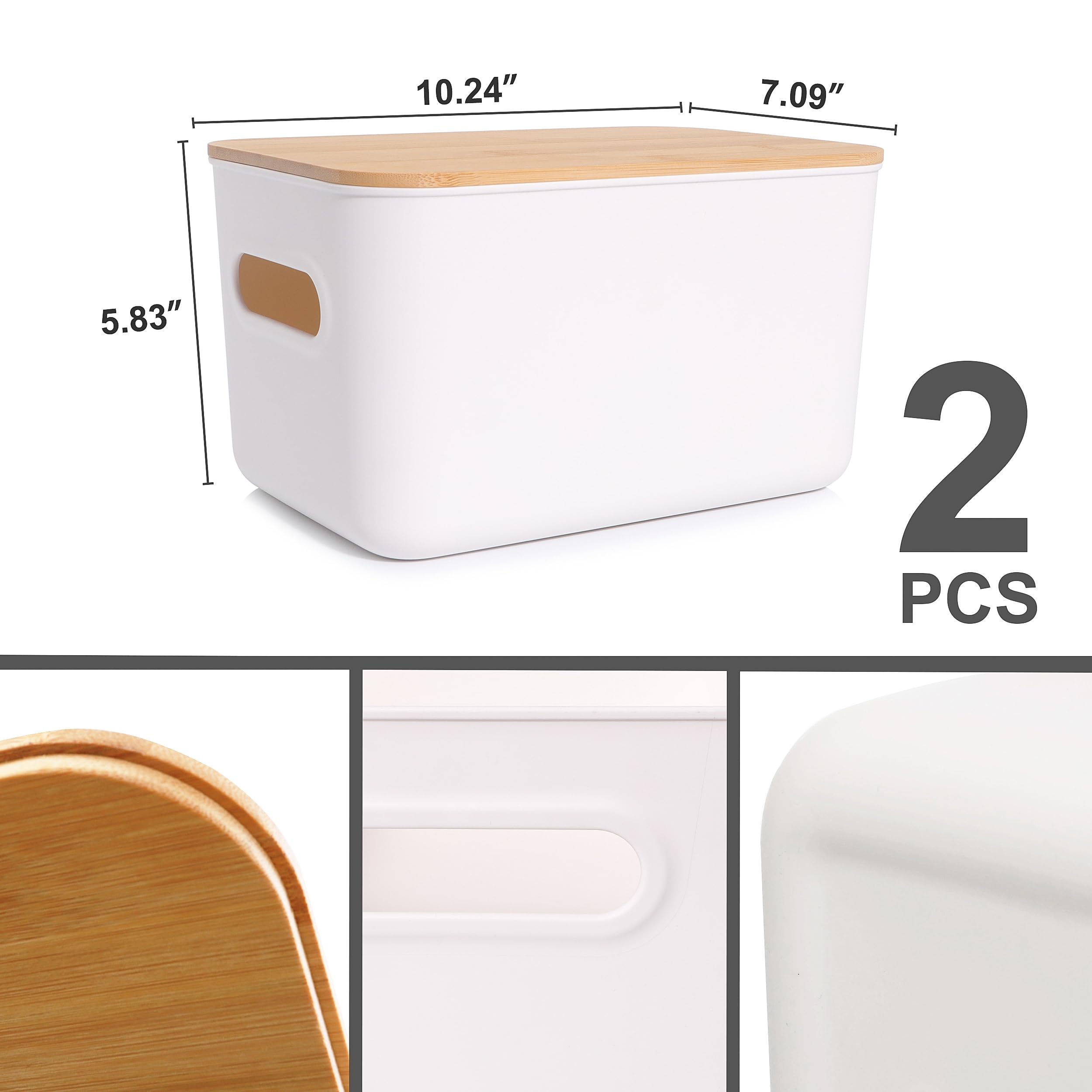 Citylife 2 Pcs Storage Bins With Bamboo Lids Plastic Storage Containers For Organizing Stackable Storage Box With Handle, 10.23