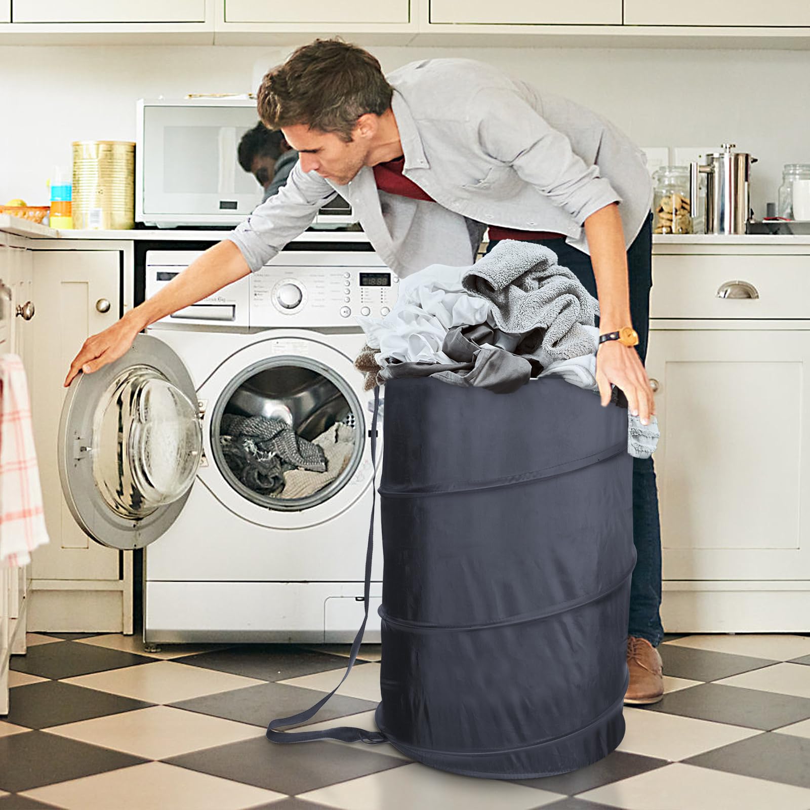 Battoo Collapsible Laundry Baskets- Foldable Hamper For Laundry Extra Large Pop Up Laundry Hamper 107L With Long Straps Drawstri