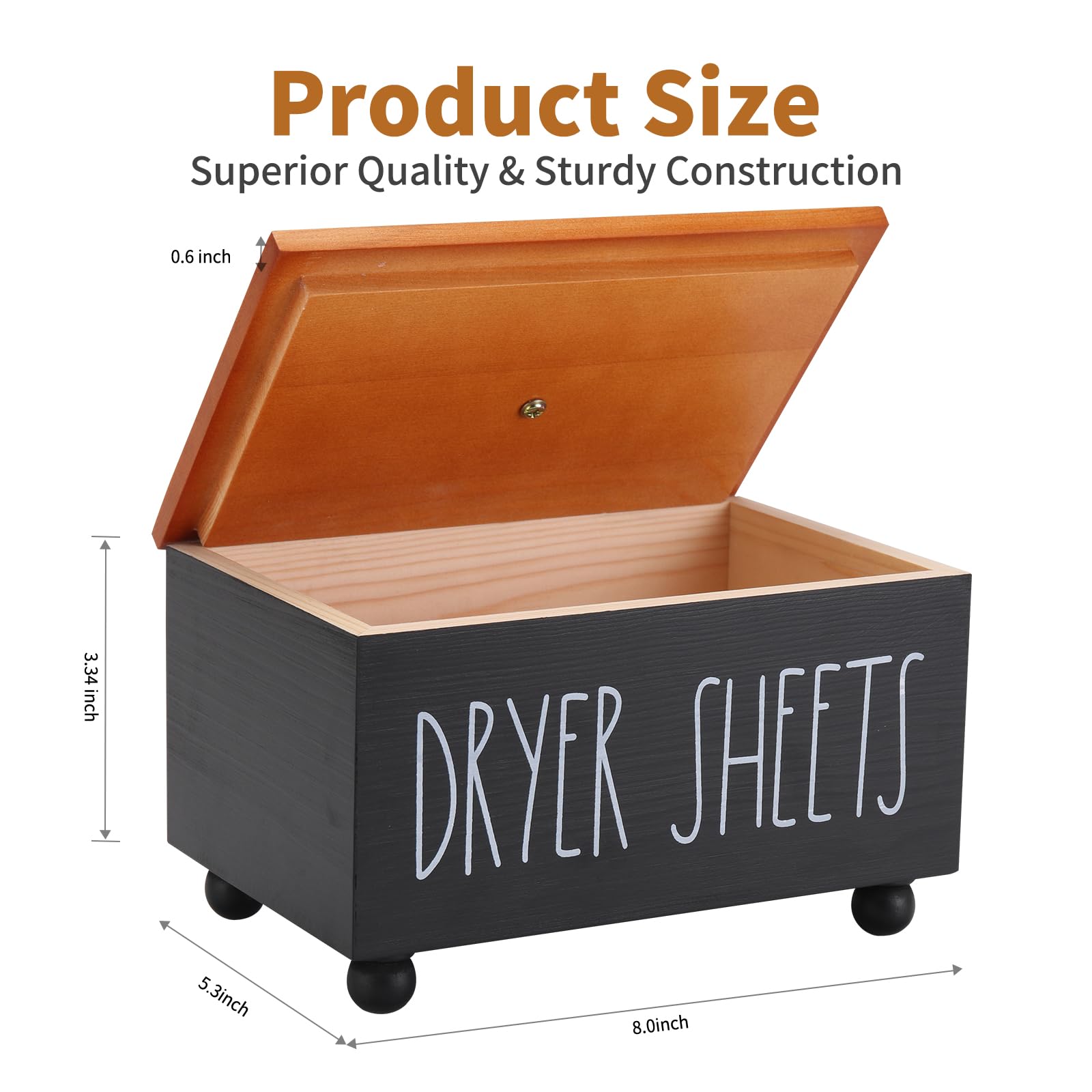 Eniffbaa Dryer Sheet Box With Lid, Dryer Sheet Holder Dispenser Container, Laundry Room Decor, Wood Box For Laundry Room Organiz