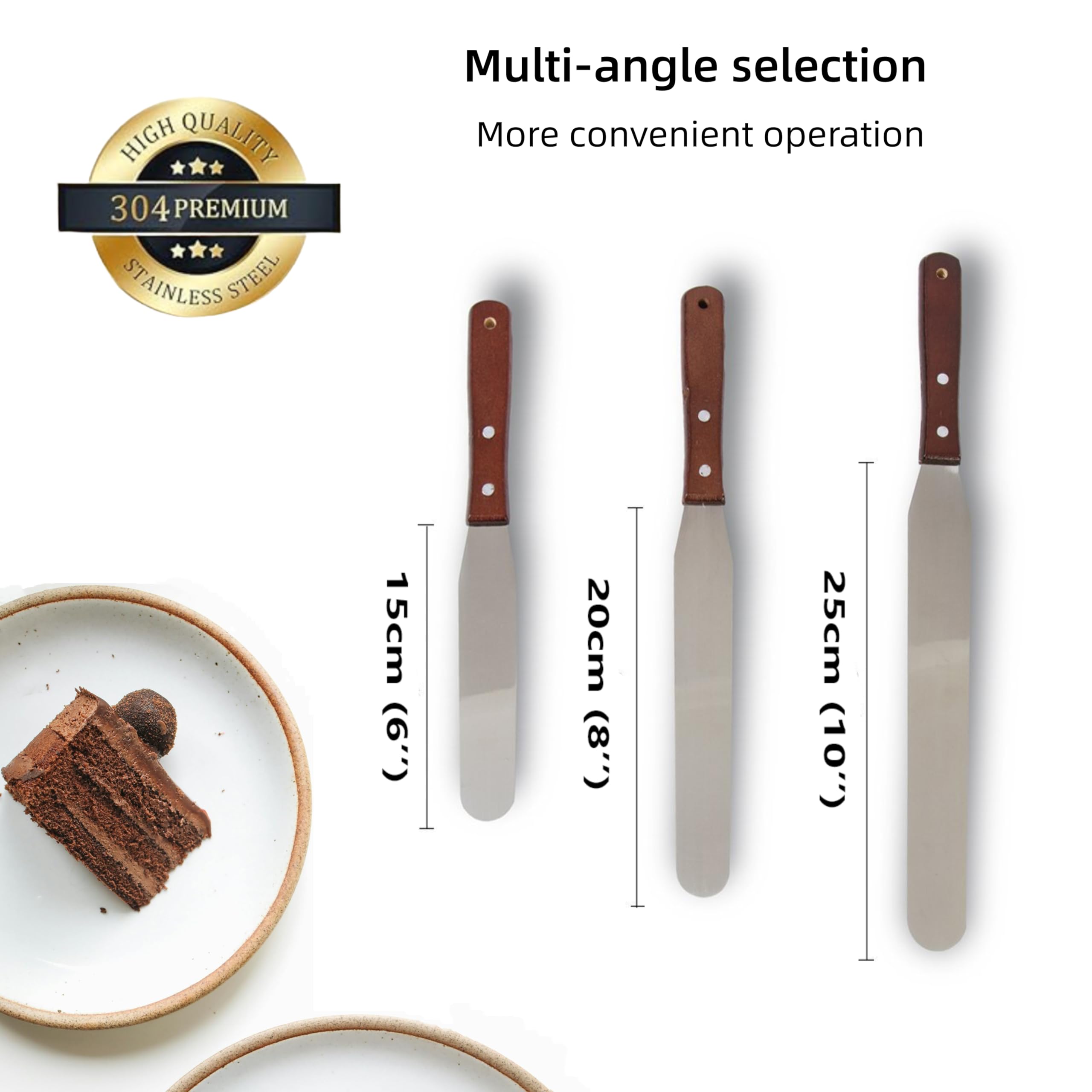 Straight Icing Spatula Stainless Steel Baking Set Of 6'', 8'' & 10'' Wooden Handle Cake Decorating Frosting Spatulas