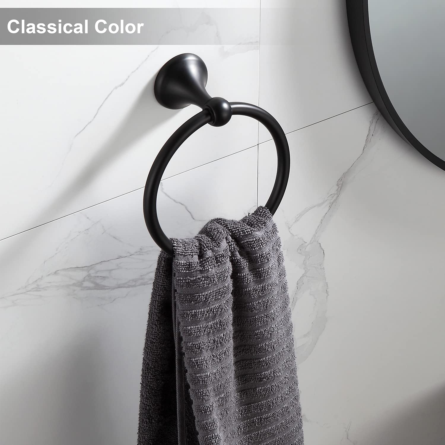 BGL Towel Ring Matte Black Matal Wall Mount for Bathroom 2 Pack Classic Style