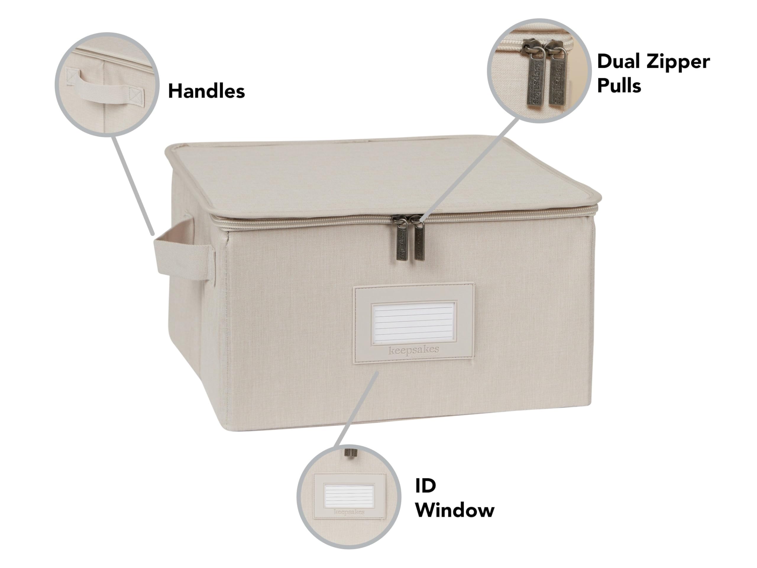 Covermates Keepsakes Dish Storage Box - Stackable, Reinforced Handles, China Storage-Beige Heather