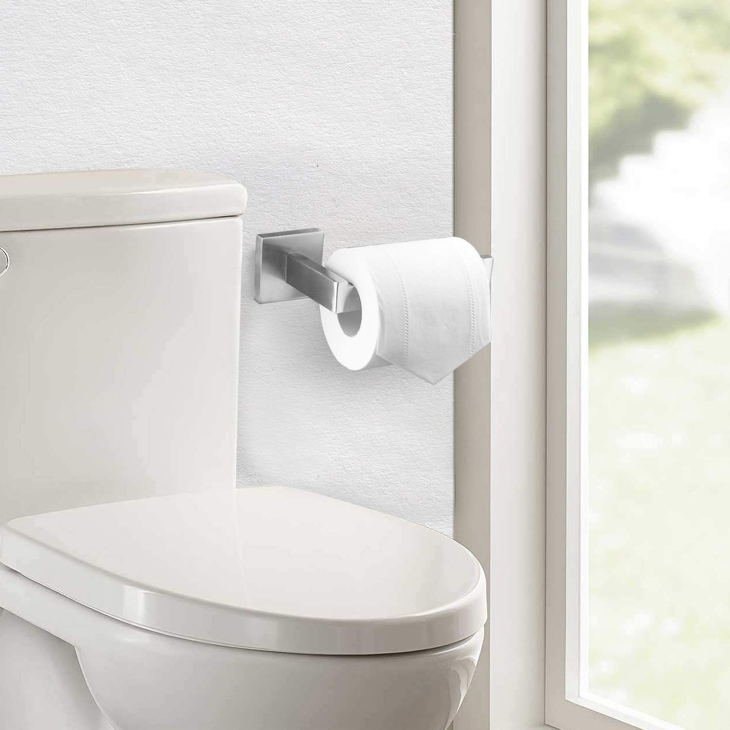 Nolimas Brushed Nickel Toilet Paper Holder SUS304 Stainless Steel Silver Half Open Square Wall Mount Rustfree Bathroom TP Holder Kitchen Washroom Tissue Roll Dispenser