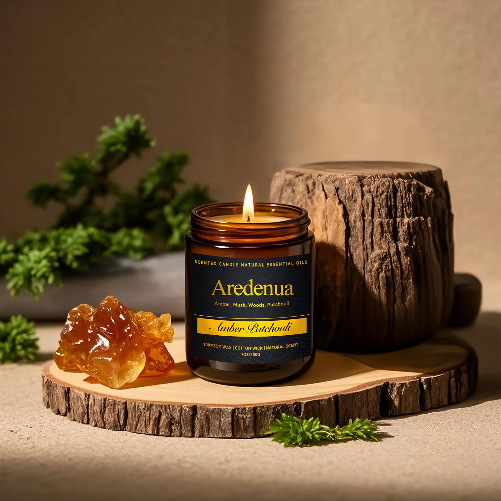 Amber Patchouli Candle - Masculine Candles for Men, Soy Candles with Warm Amber & Earthy Patchouli Aroma, Long Lasting Manly Sce