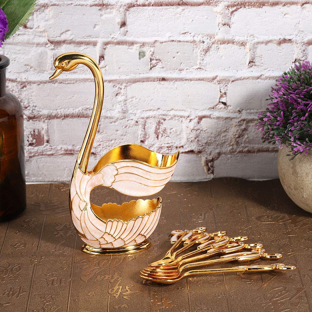 Watris Veiyi Coffee Spoons Set, Dessert Spoons Set, 6Pcs Tea Spoons With Swan Base Holder, Metal Coffee Spoon Organizer, Stainle